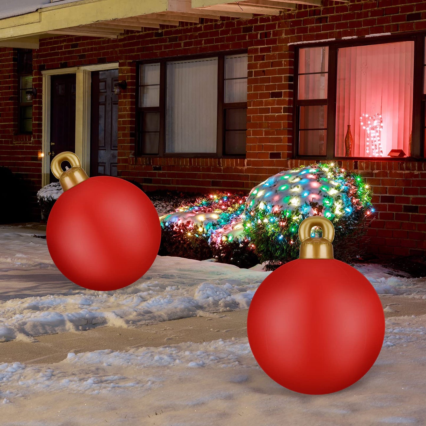 2 Pieces 32 Inch Giant PVC Inflatable Christmas Decorated Ball Ornaments Outdoor Large Xmas Blow Ball Decorations for Christmas Themed Party Ornaments(Solid,Red)