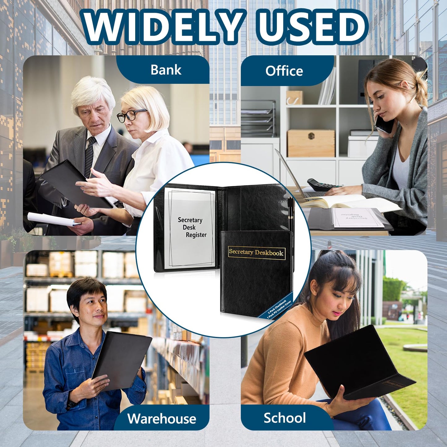 3 Pack Secretary Deskbook Check Register Cover 8.4*9 Inch Transaction Register Book 6.3*8.2 Inch Checkbook Transaction Register Executive Checkminder Checks Cover For Track Payments Deposits Finances