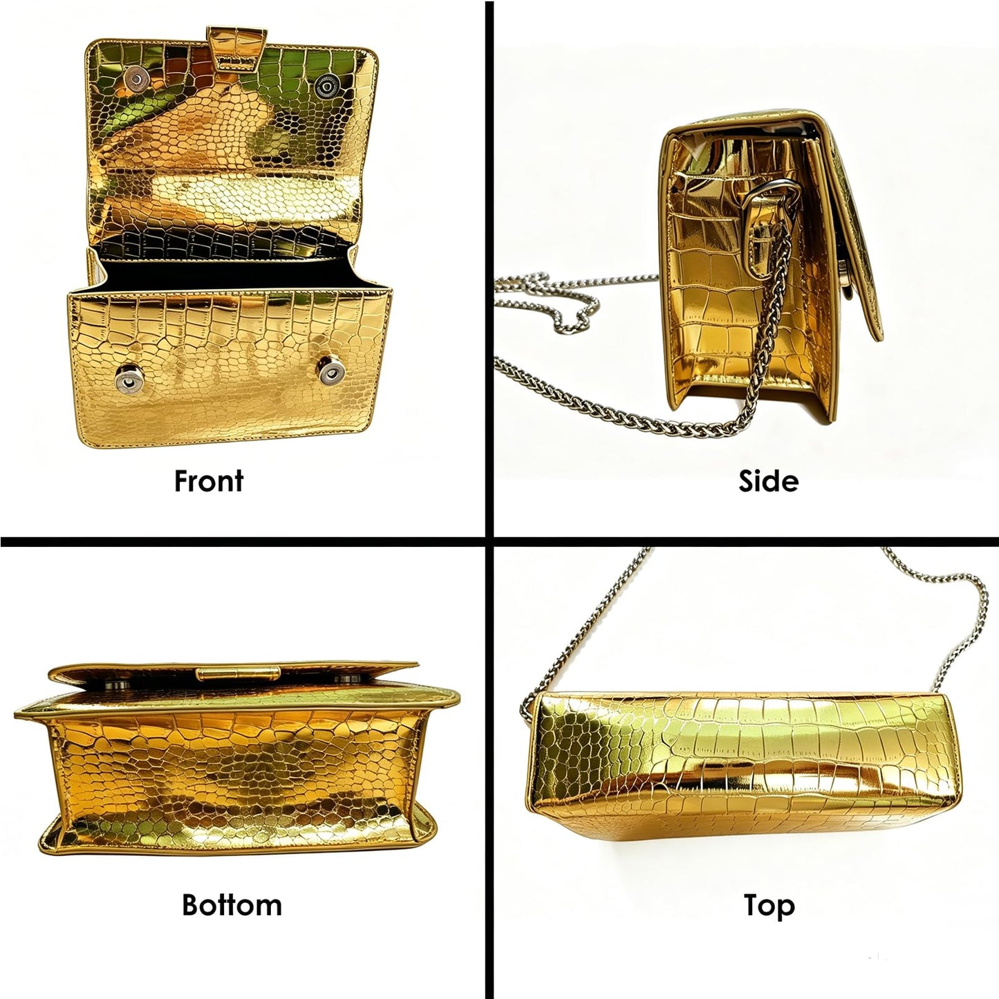 GRUMOTA Small Crossbody Purse Bag for Women,Y2k Silver Metallic Croc-Embossed Clutch Handbag,Cute PU Leather Pouch Wallet Fit for Phones(Medium,Gold)