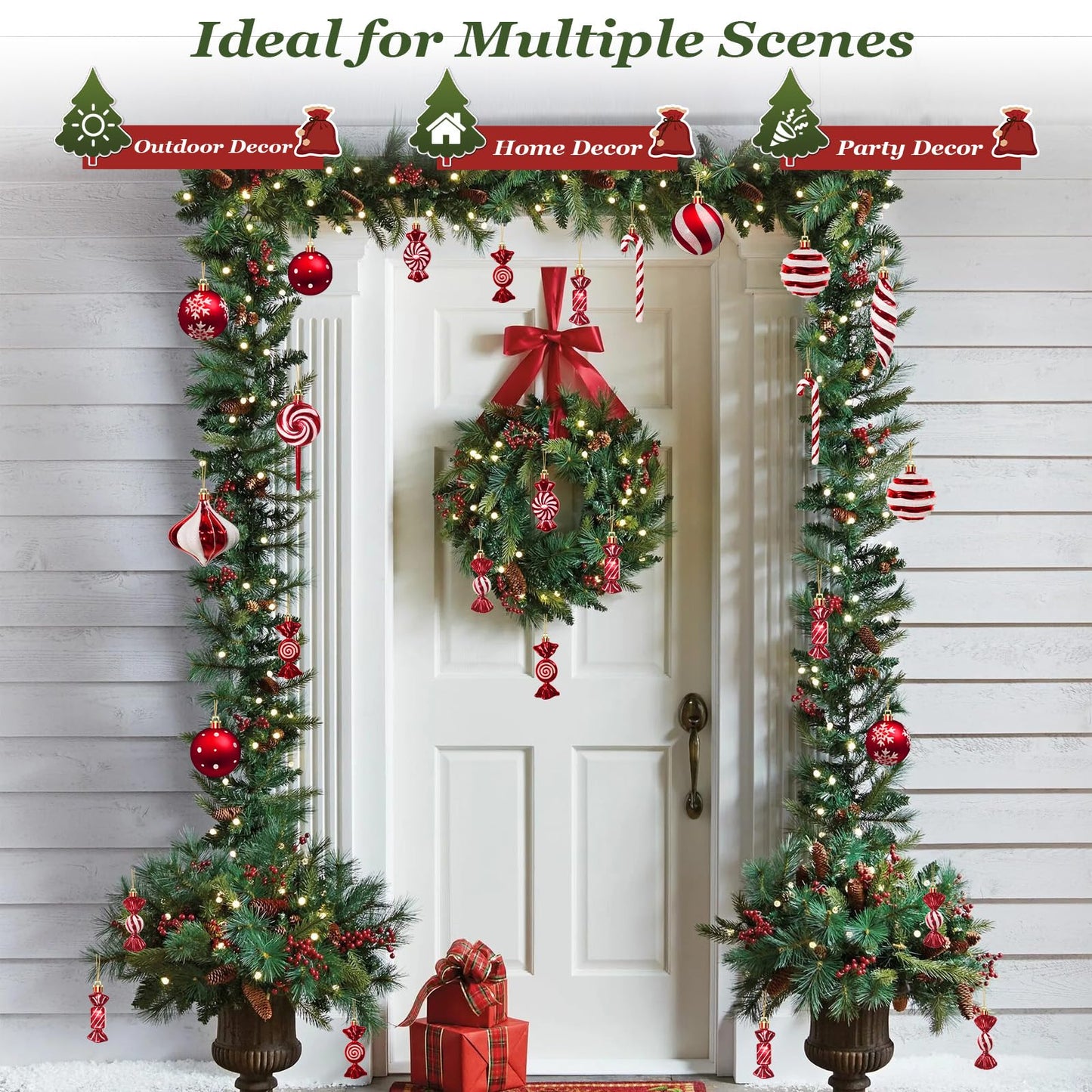 50PCS Christmas Ball Ornaments Candy Lollipop Set, Xmas Decoration Hanging Gloss Candy Canes Ball Pendants - Red Candy