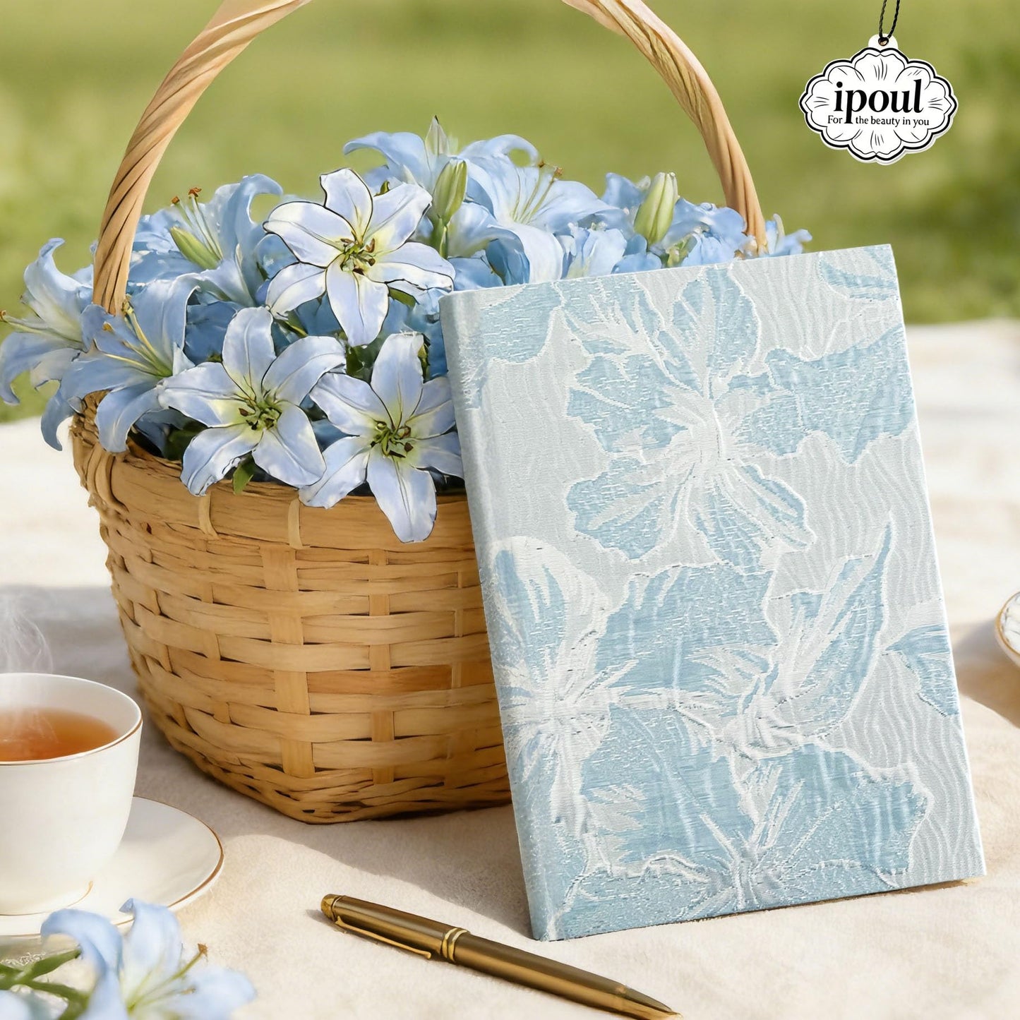 ipoul Hardcover Journal, Flower Notebook, A5, 6x8, Lined Pages, Lay-flat, Beautiful Journal for Women, Lily Flower, Blue Journal for Writing, Personal Notebook, Dream Journal, Self Care Journal