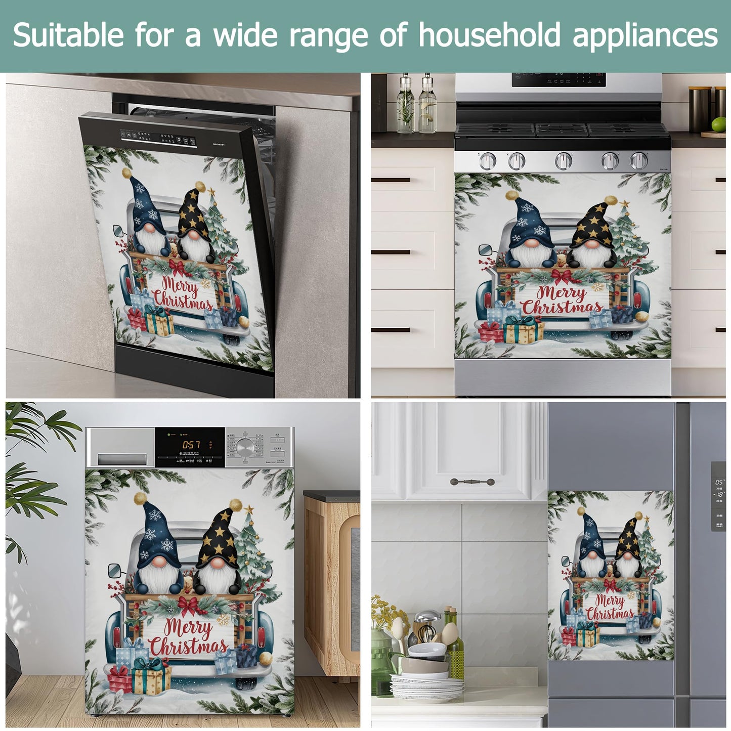 Dishwasher Cover,Christmas Dwarf Reusable Dishwasher Magnet Cover,Decorative Gift Truck Magnetic Refrigerator Cover Front Panel Cover for Kitchen Decor 23x26 Inch