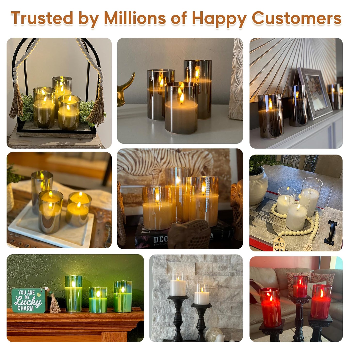 Eywamage Red Glass Flameless Pillar Candles with Remote, Flickering Christmas Battery LED Candles Holiday Decor Set of 3
