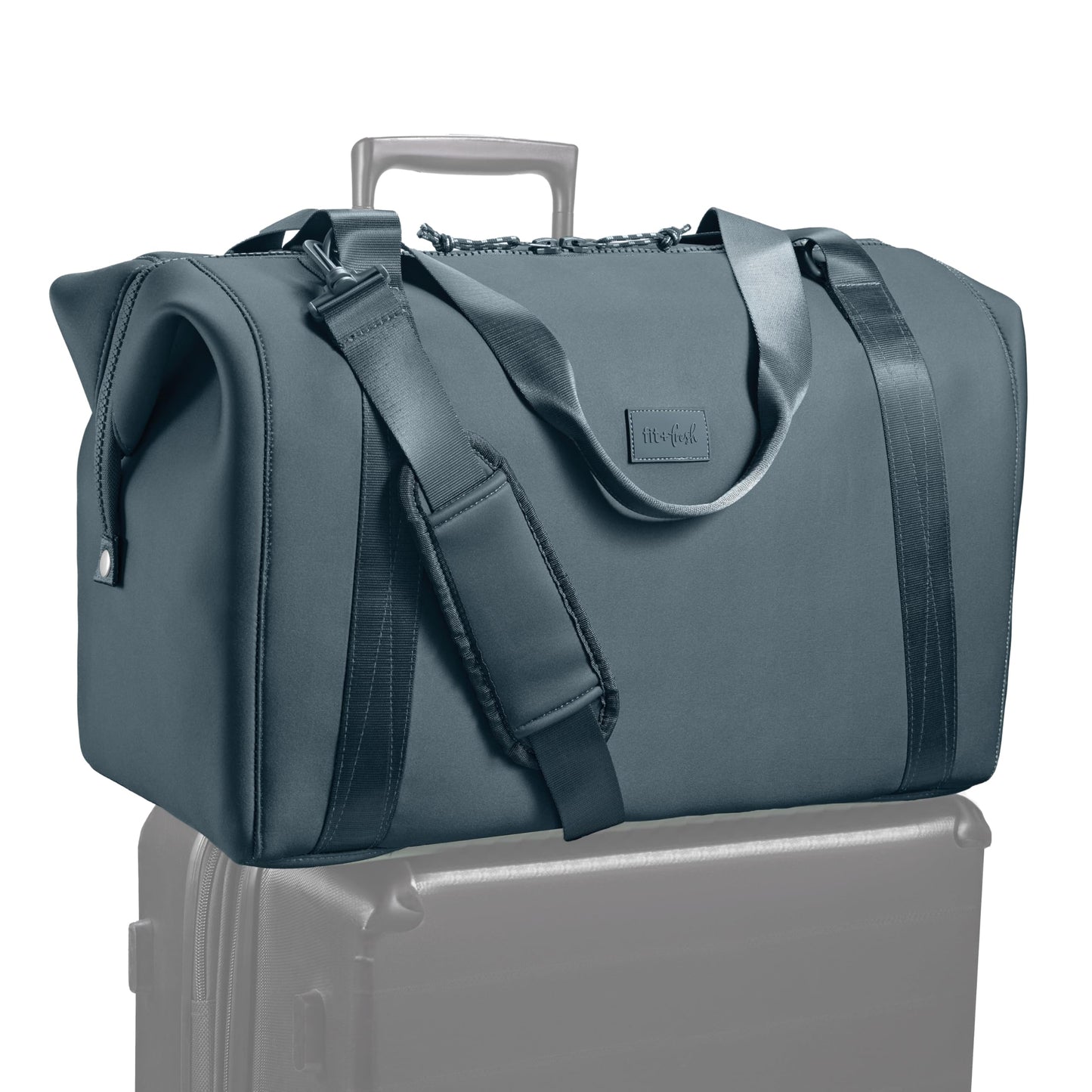 Fit & Fresh Neoprene Weekender Bag for Women – Carry-On Friendly Travel Duffel with Expandable Sides, Trolley Sleeve & Pockets – Lightweight, Water-Resistant Overnight Bag for Weekend Trips, Basalt
