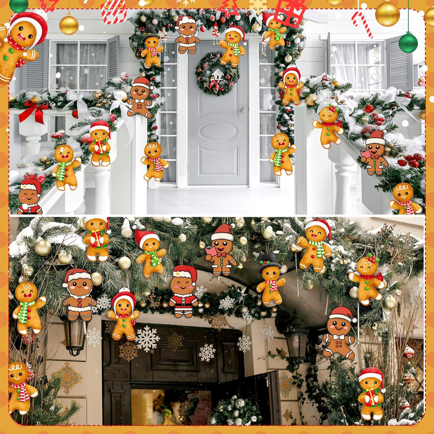 Soaoo 36 Pcs 7.9 Inch Gingerbread Man Christmas Outdoor Decorations Large Hanging Christmas Ornaments Double Sided Xmas Plastic Decor for Xmas Tree Office Home Yard Porch Holiday