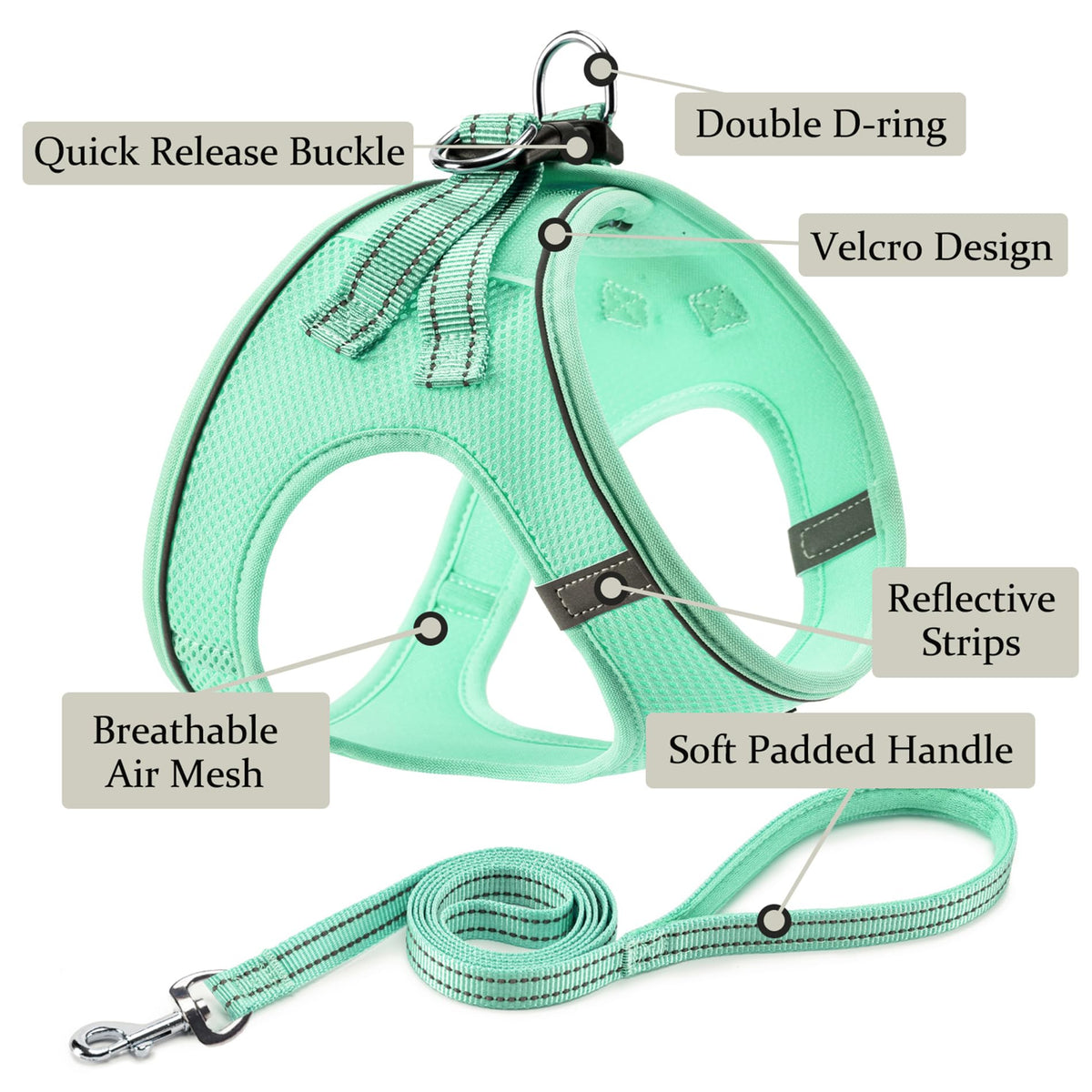Dog Harness with Leash Set, No Pull Adjustable Reflective Step-in Puppy Pet Vest Harnesses for Small Medium Large Dogs and Cats,Green XS
