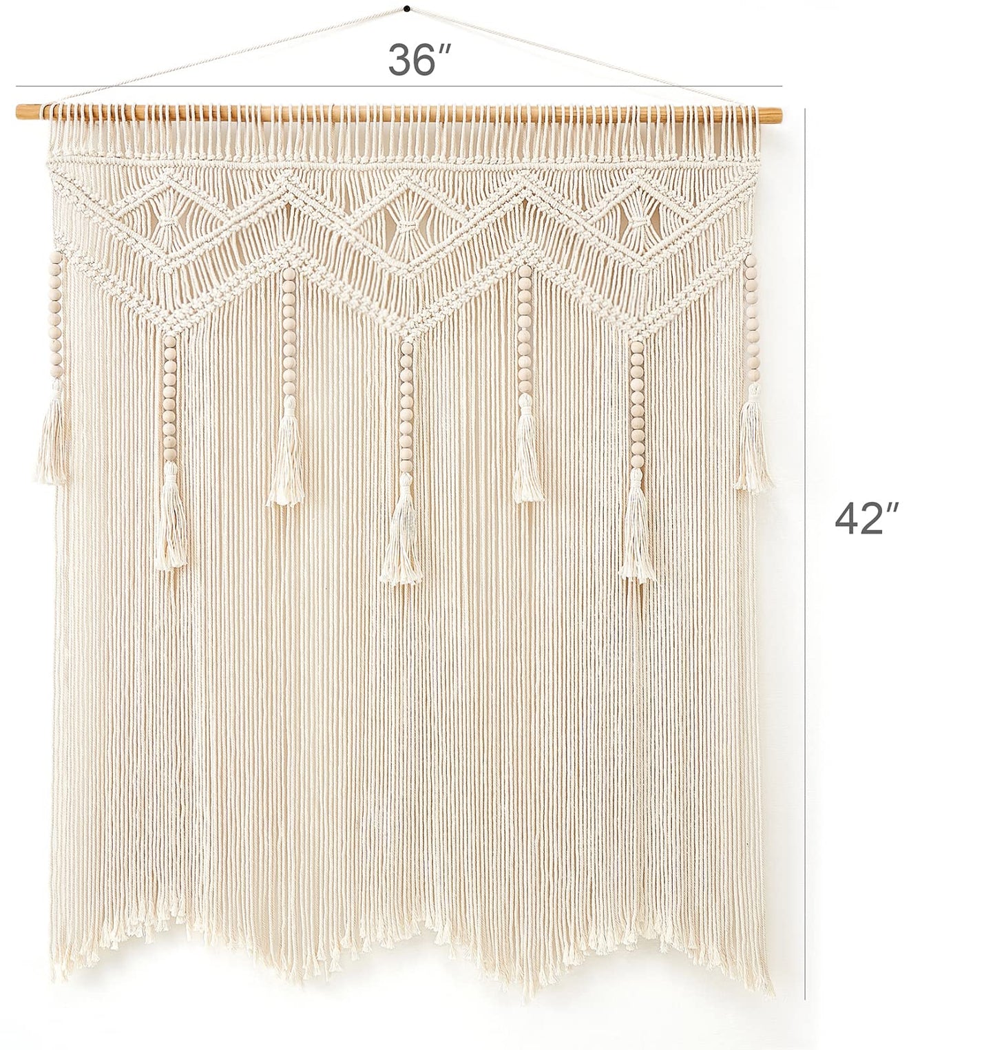 Mkono Macrame Wall Hanging Large Boho Decor Woven Wall Tapestry Chic Art Tassel Christmas Decoration for Backdrop over Bed Bedroom Nursery Dorm Classroom, Including Hanging Rod, 33''W x 42''H