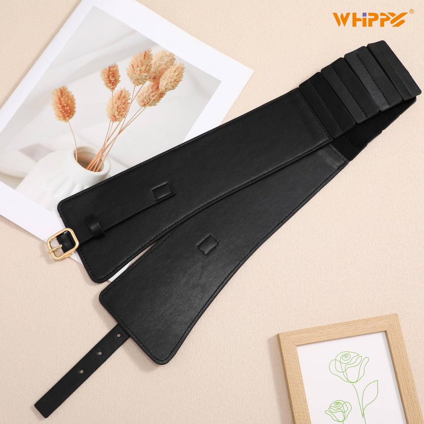 WHIPPY Women Wide Elastic Waist Belt Wide Leather Stretch Belt Fashion Ladies Waistband for Dresses, Black, M