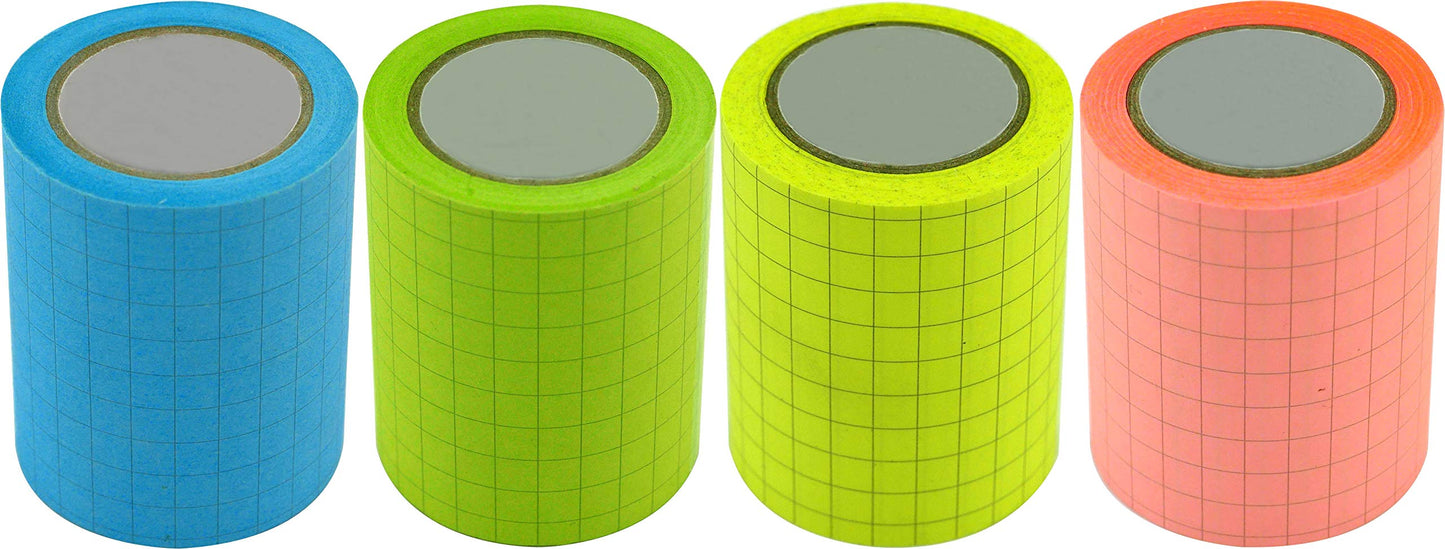 4A Full Adhesive Sticky Notes, 4 Refill Sticky Rolls, Grid Lines, 2 x 315 Inches, Colorful Graph Sticky Notes for Notebook, Office, Home