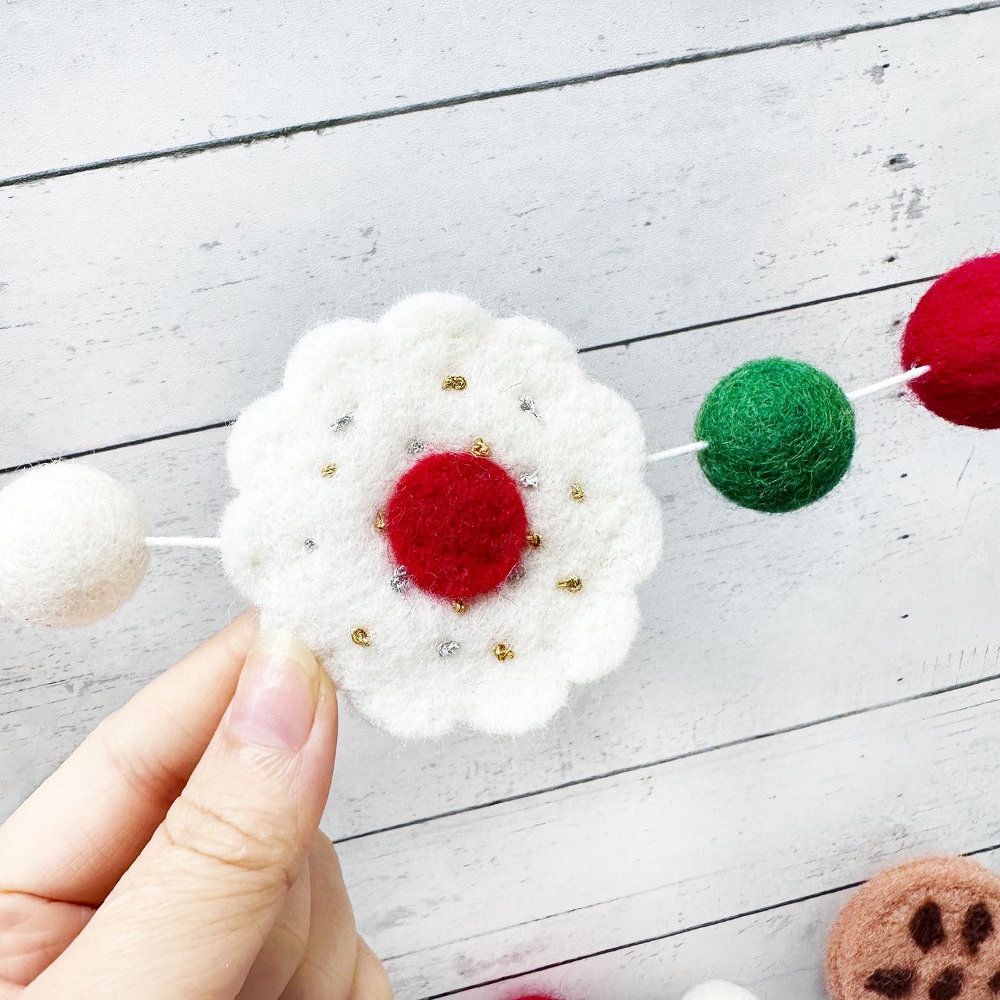Wool Felt Christmas Decorations Clearance Garland Red Green White Wool Felt Balls Pom Pom Garland Gingerbread Man Snowman Banner Bunting for Xmas Home Fireplace Windows Indoor Outdoor Christmas Decor