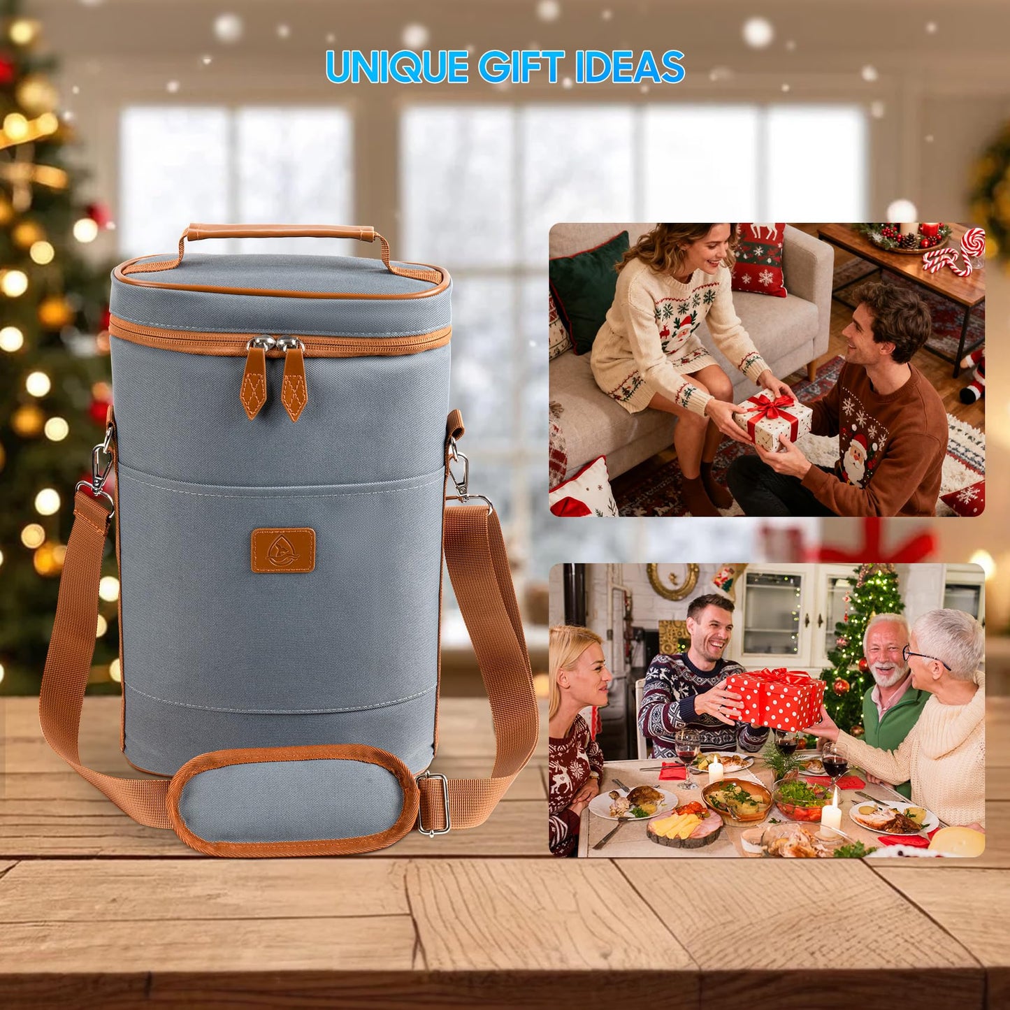 Waxed Canvas Wine Bag Tote for Wine Enthusiast , Insulated Wine Carrier Cooler Travel & Picnics Holds 2 Tall Bottles, Includes Ice Pack Chilling Reusable Tote Bag for Wine Gifts & Outdoor Gatherings