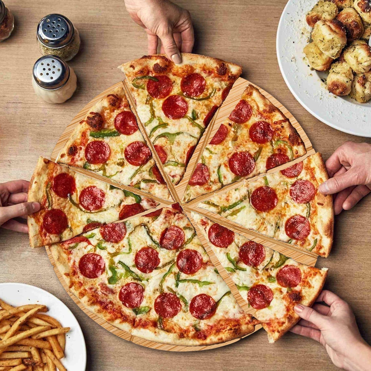 TUOCON 16" Pizza Cutting Board Double Sided Round Cutting Boards Large Pizza Server Bamboo Wooden 16inch Platter Pizza Oven Accessories Kitchen Gifts Pizza Prep Board with Grooves