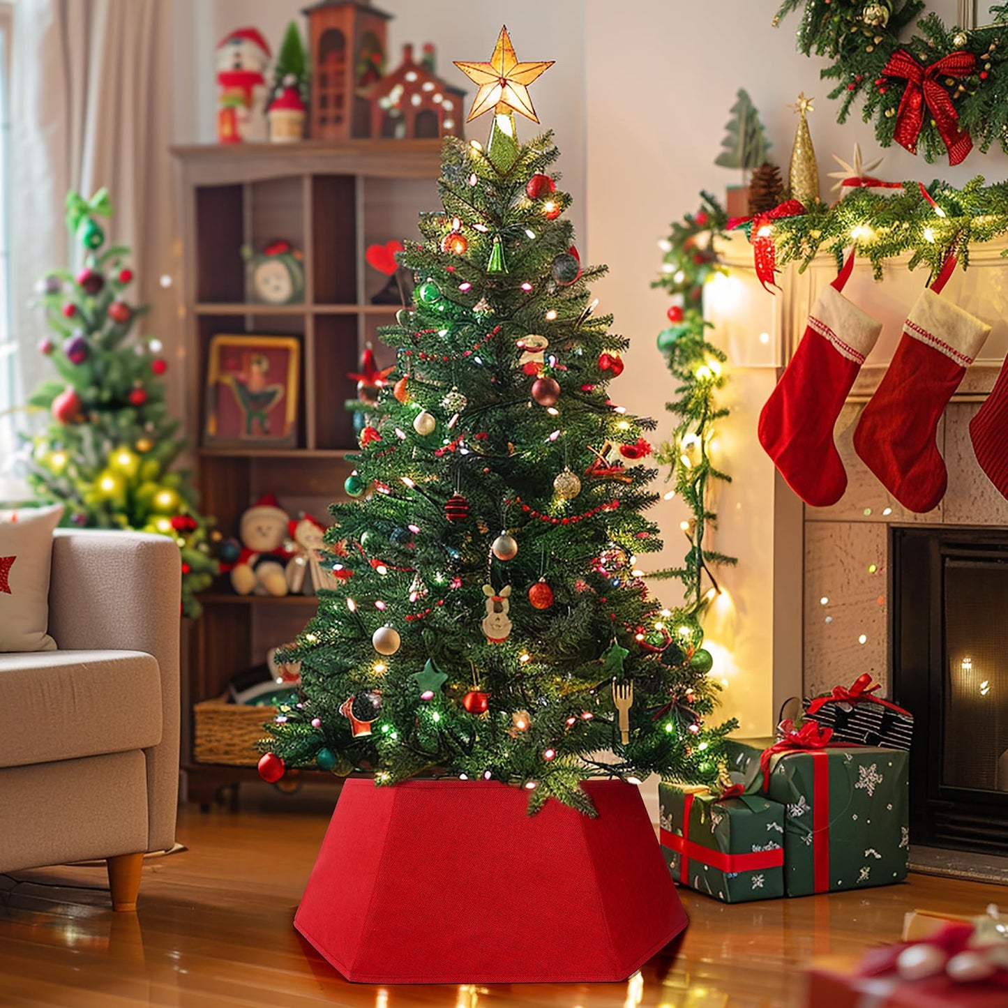 EverMerry Christmas Tree Skirt 26’’ Christmas Tree Skirts Collar Stand, Foldable Christmas Tree Ring for Artificial Trees Christmas Tree Decor Base Cover & Holiday Decor & Party