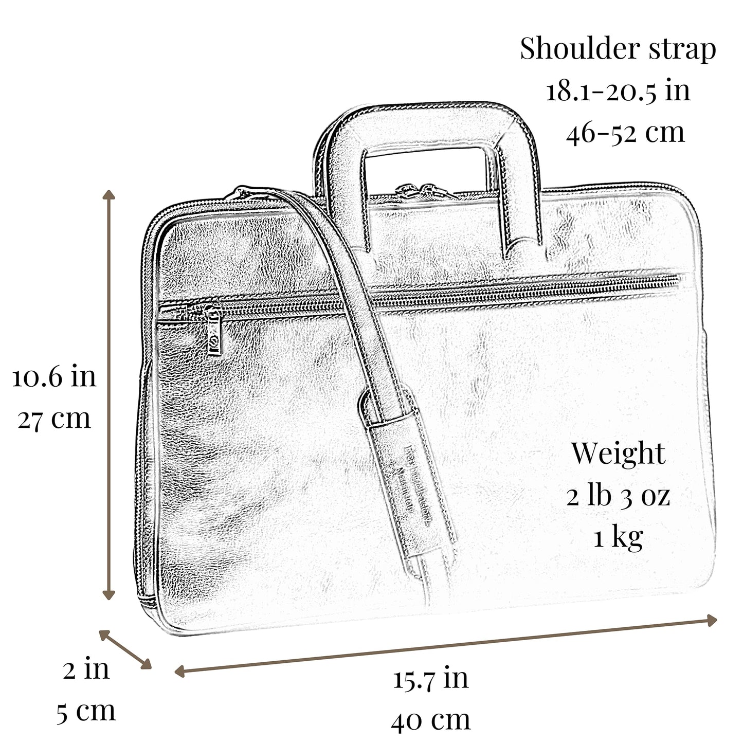 Time Resistance Slim Leather Briefcase - Italian Handmade Leather Laptop Bag for Men and Women (Black)