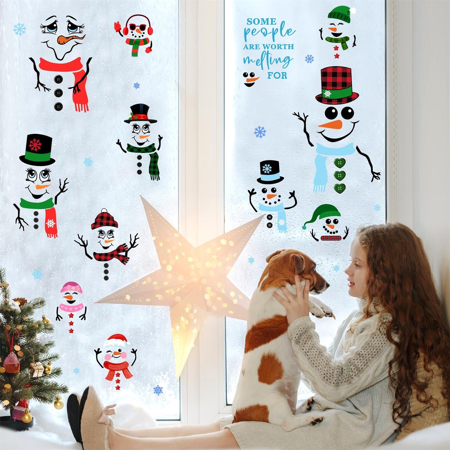 Funny Snowman Decals Christmas Snowman Faces Stickers for Glass Window Stickers Clings Christmas Ornaments Decals for Crafts Cute Cartoon DIY Snowman Faces Stickers Party Supplies Decorations