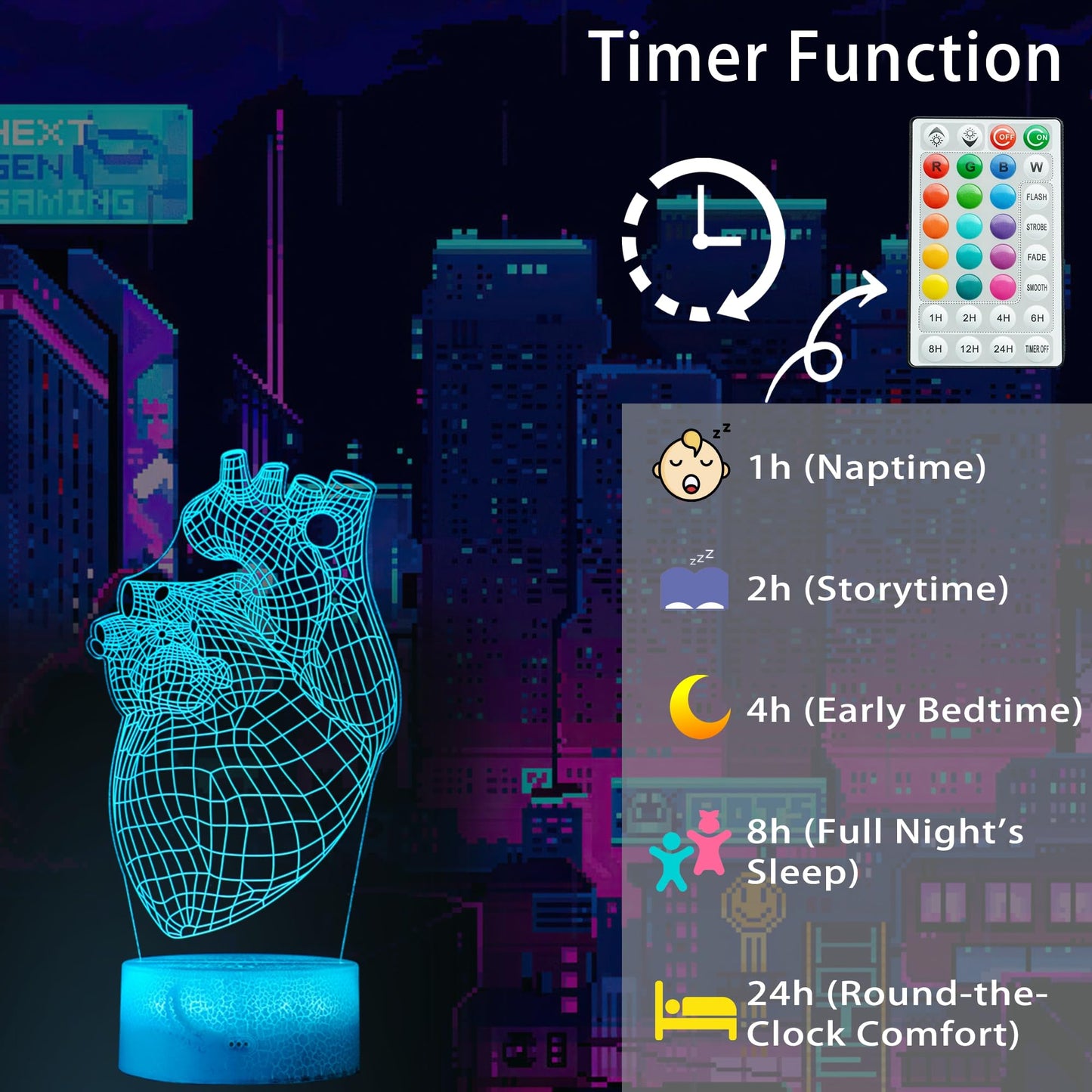 POSSHE Heart Anatomy Illusion Lamp, Cardiology Gifts, 3D Night Light, 16 Colors Changing, Timer, 4 Flash Modes and Dimmable, Kids Room Decoration, Xmas Heart Model Gifts