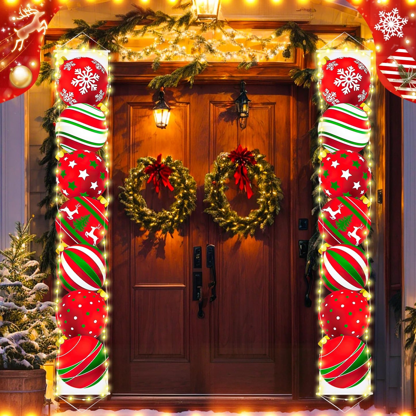 Suncalla 70 x 12 Inches Merry Christmas Lighted Banner Xmas Hanging Doorway Porch Sign LED Banner Outdoor Holiday Party Decor Supplies for Yard Front Door Wall, Batteries Not Included(Christmas Ball)