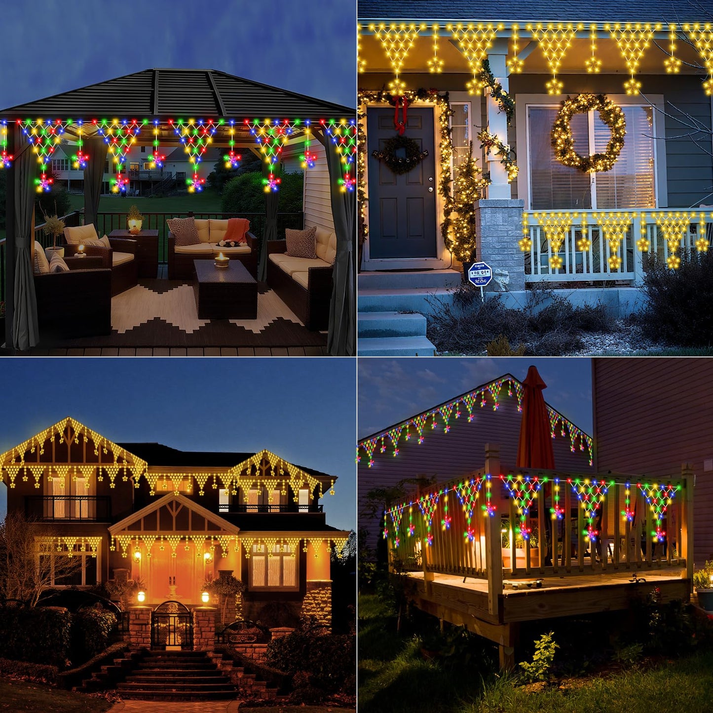 Ramadan Outdoor String Lights Waterproof, 218 LED 13.8FT Star Curtain Fairy Lights with 12 Drops Connectable Clear Wire Christmas Light Decorations 8 Modes for Eaves Yard Wedding Party Holiday Decor