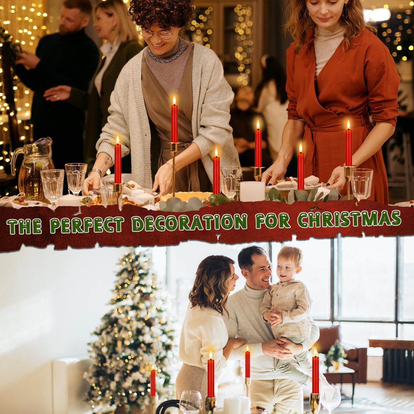 AFINETH Red Flameless Candles with Remote, Short Christmas Taper Candles Battery Operated, 6 Inch Flickering Flameless Candlesticks for Winter Home Holiday Xmas Decor, 6 Pack