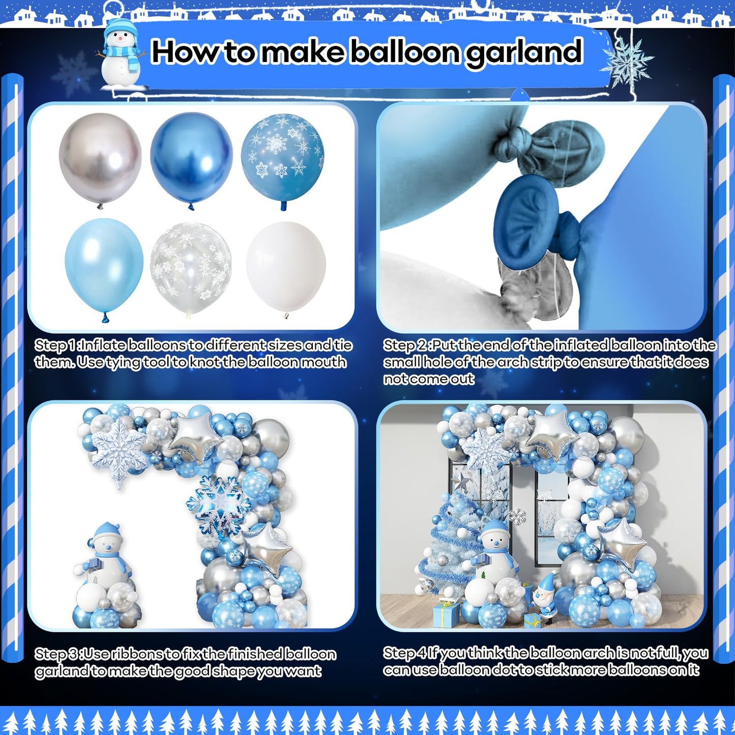Snowflake Balloon Garland Arch Kit Winter Snowflake Balloons with Silver Blue White Snow Confetti Latex Balloon for Winter Wonderland Christmas Baby Shower Princess Birthday Party Decor