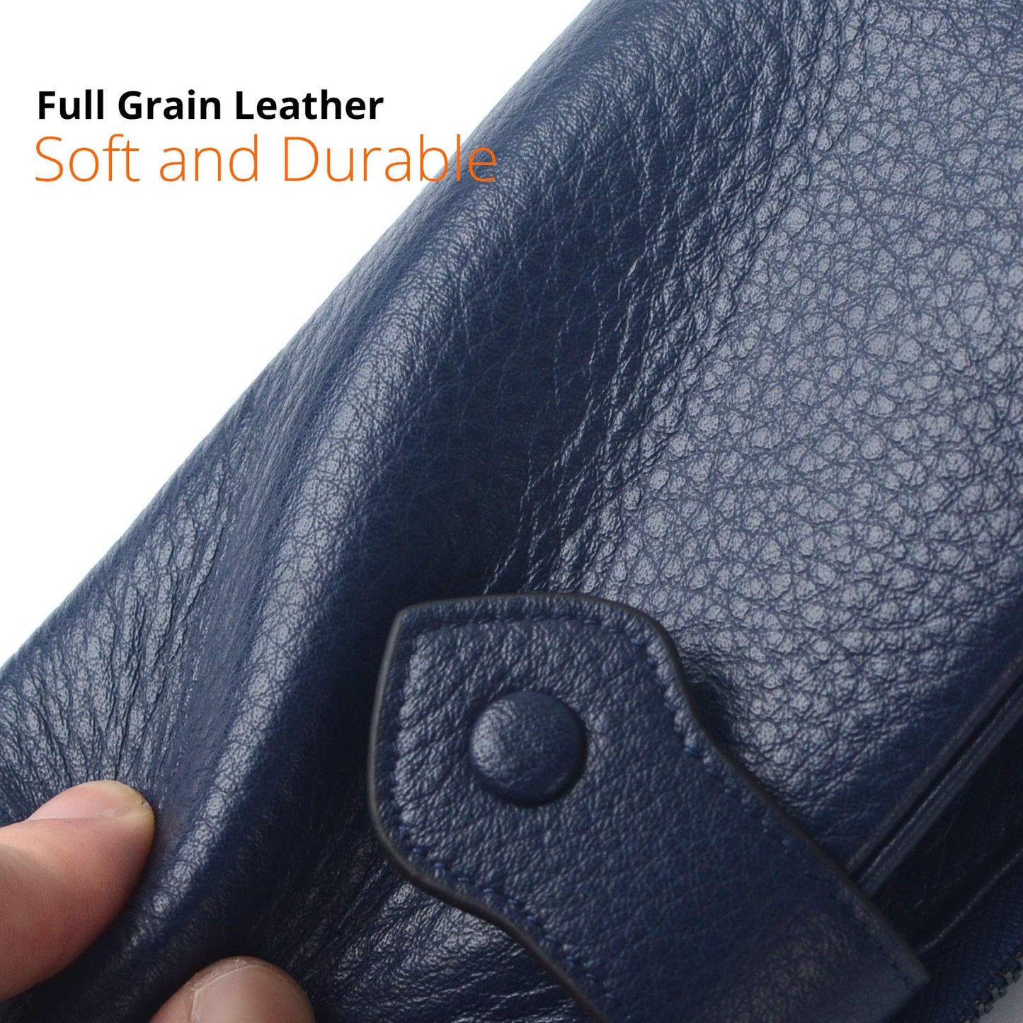 Bveyzi Women Soft Leather RFID Blocking Bifold Slim Wallets Ladies Credit Card Holder Double Zipper Pocket(Deep Blue)