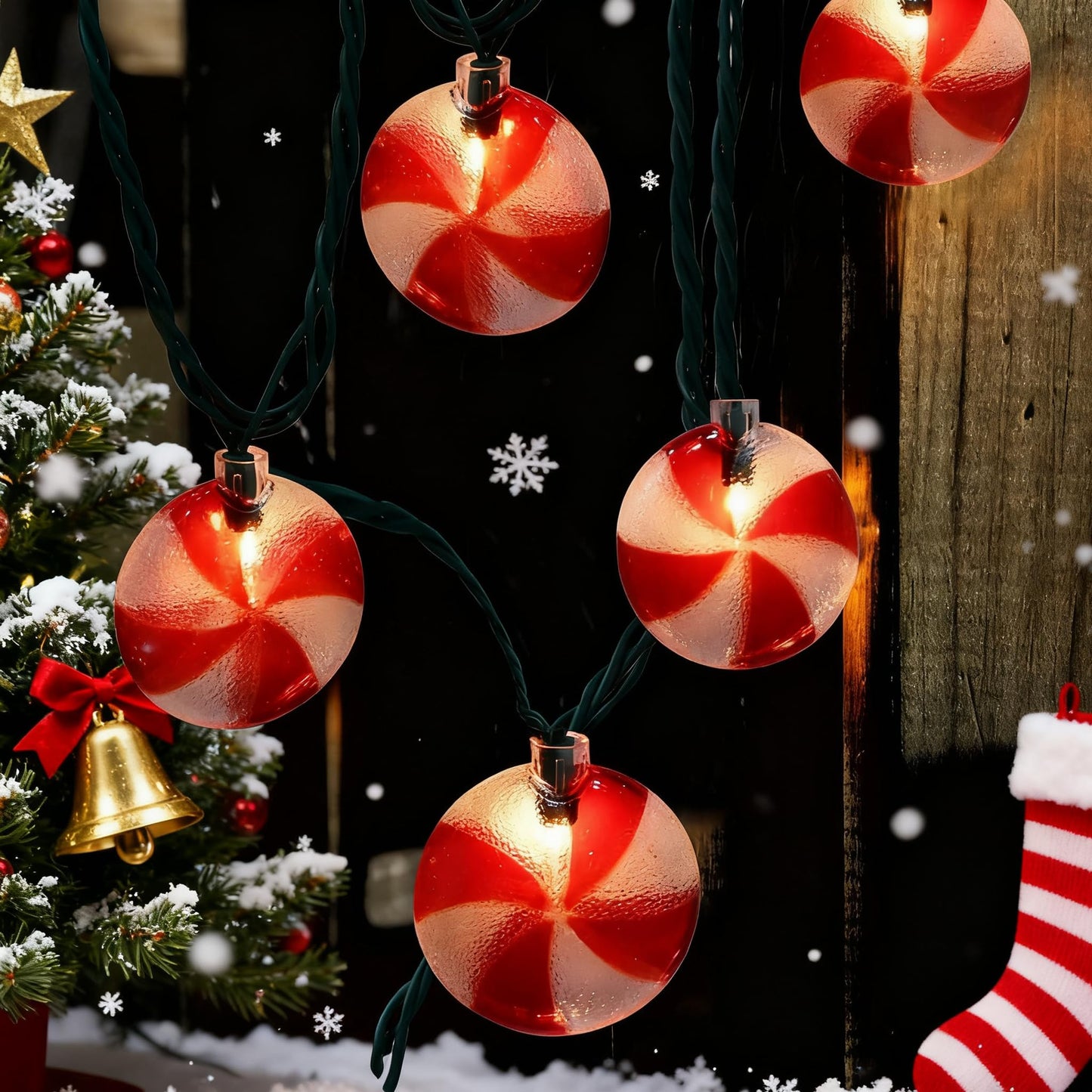 Xingzd 8.5Ft Christmas Candy Light, Christmas Decorations String Lights with 10 Red White Peppermint Bulbs, Plug in Fairy Lights for Indoor Party Kid's Room Xmas Tree Patio Bedroom Garden Decor