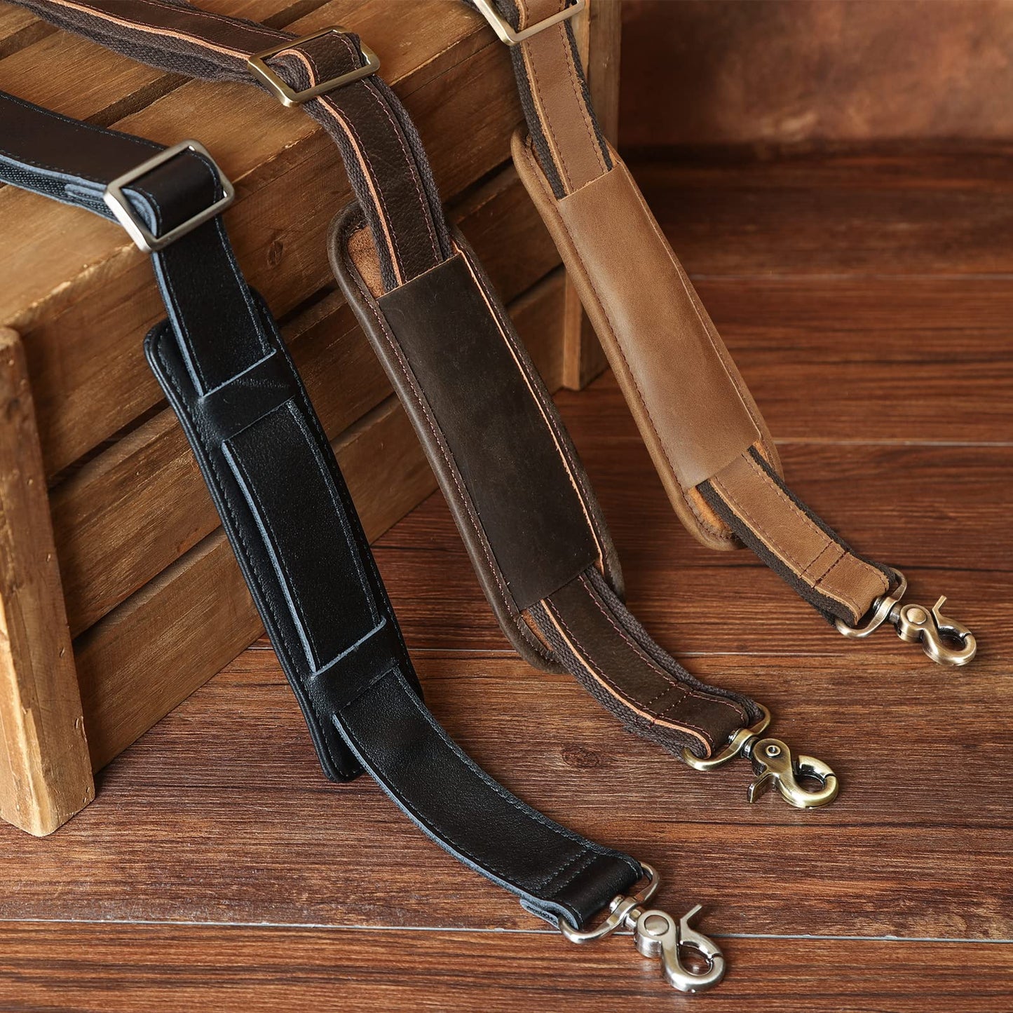 Polare Full Grain Leather Adjustable Replacement Shoulder Strap with Metal Hook for Briefcase Messenger Shoulder Duffel Bag Light Brown