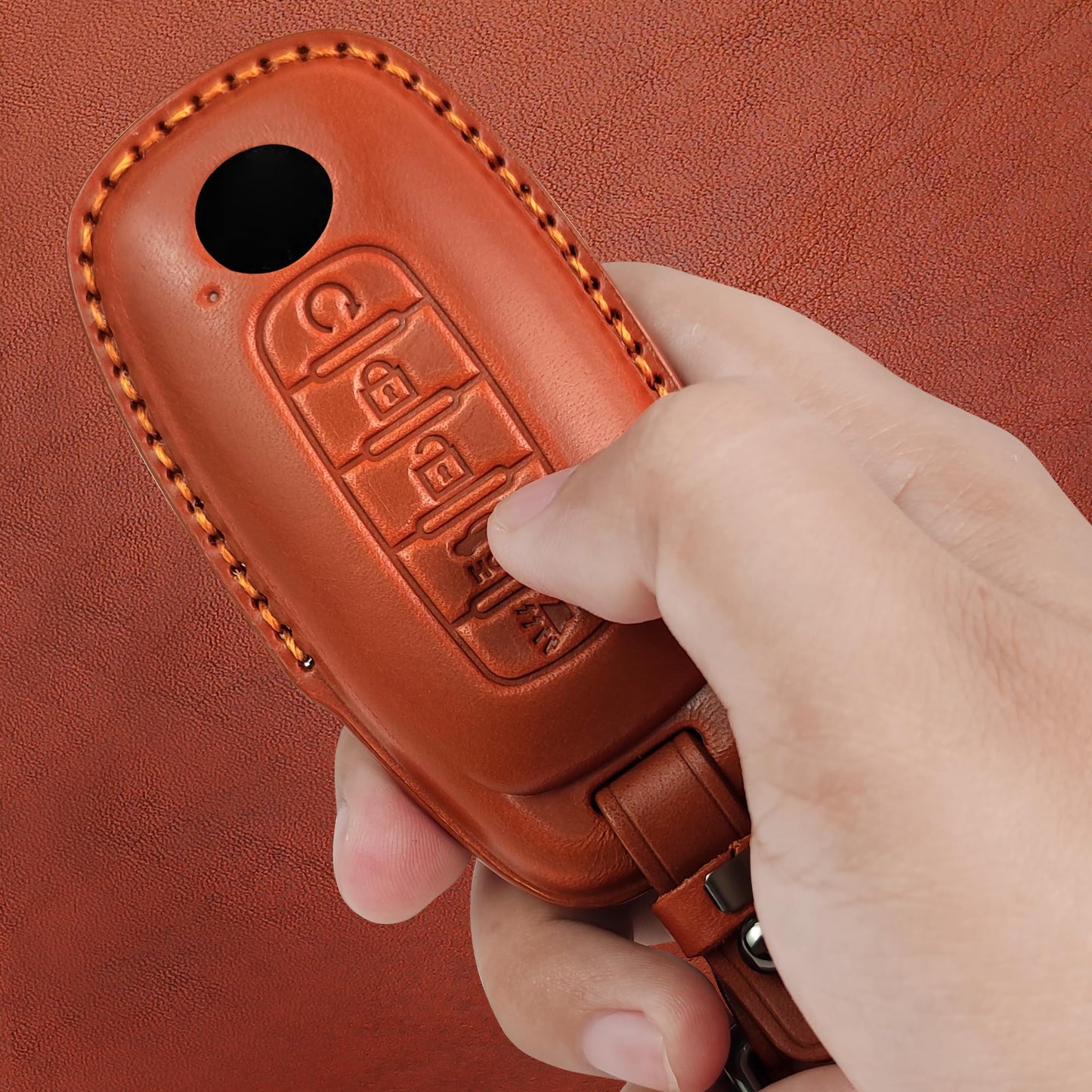 Tukellen for Nissan Key Fob Cover Leather with Keychain Compatible with 2023 2024 2025 Pathfinder Rouge Kicks Smart Remote (Brown, 5 Buttons)