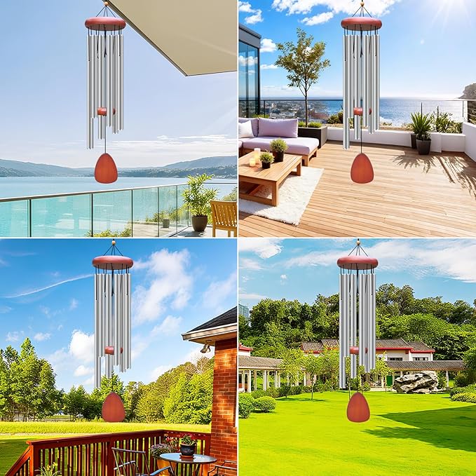 Large Aluminium Wind Chimes Outside, Soothing Melodic Memorial Sympathy Wind Chime, Suitable Outdoor Garden Decor, Gift for Mom Women Neighbors (Light Gray Wind Chime -36“)
