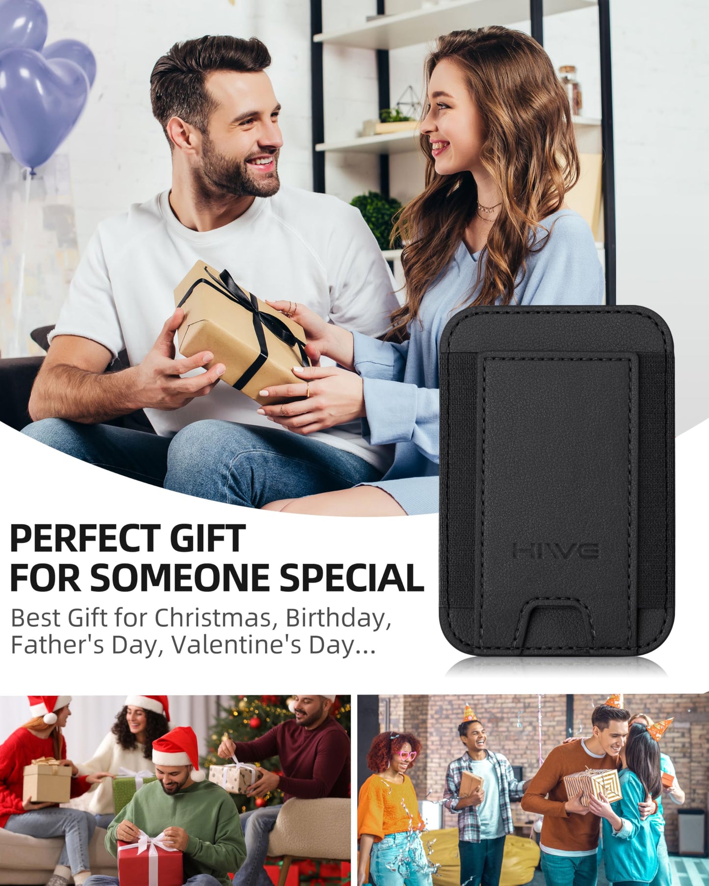 HiWe for MagSafe Wallet, 7 Cards Holder with RFID Blocking, Stronger Magnetic Wallet for iPhone 17/16/15/14/13/12 Series, Vegan Leather Minimalist Slim, 1 Slot, Black