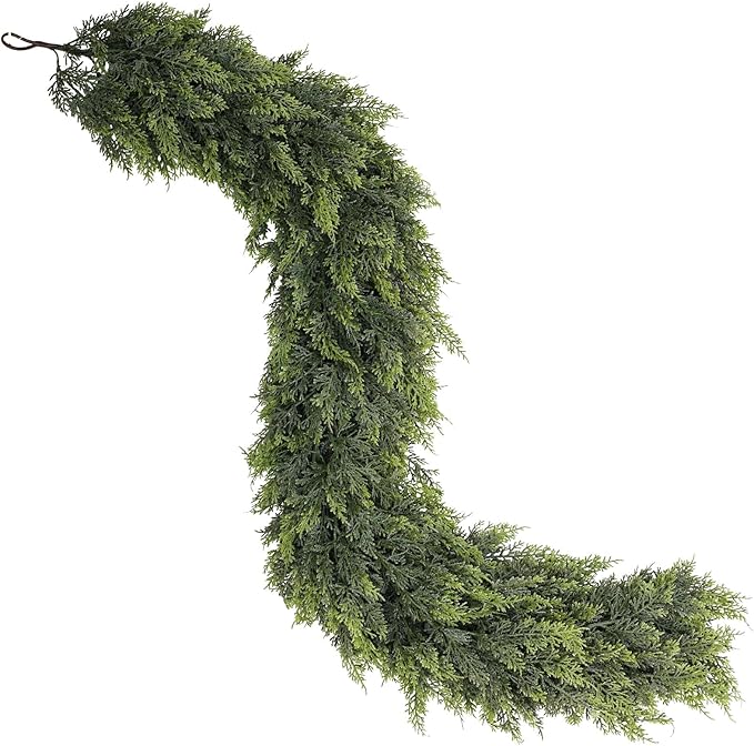 9FT Real Touch Cedar Garland for Fireplace - Artificial Christmas Garlands Realistic Faux Greenery Fake Pine Needles Garland for Holiday,Table, Window,Mantel,Stairs, Home,Indoor Outdoor Decor (2PCS)
