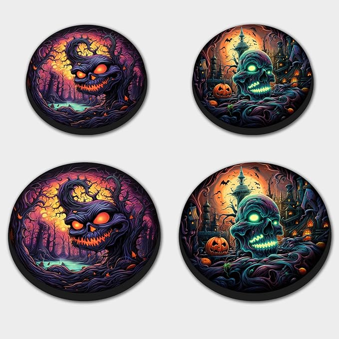 Skull Halloween Gas & Electric Stove Top Covers - 8 & 10 Inch, 4 Metal Decorative Cooktop Covers