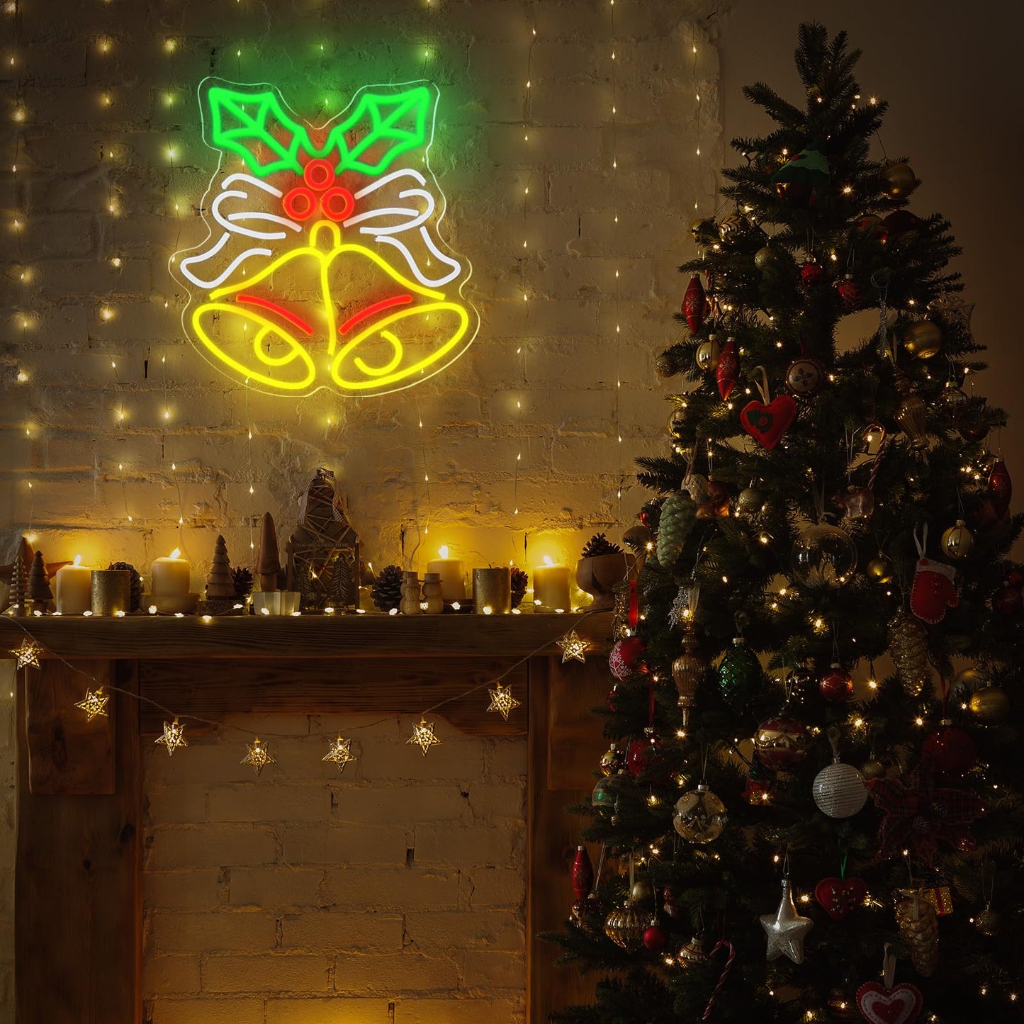 Xuhal Christmas Bell Neon Sign Christmas Neon Lights LED Light up Sign USB Wall Bar Living Room Decor for Xmas Party Home Bedroom Office