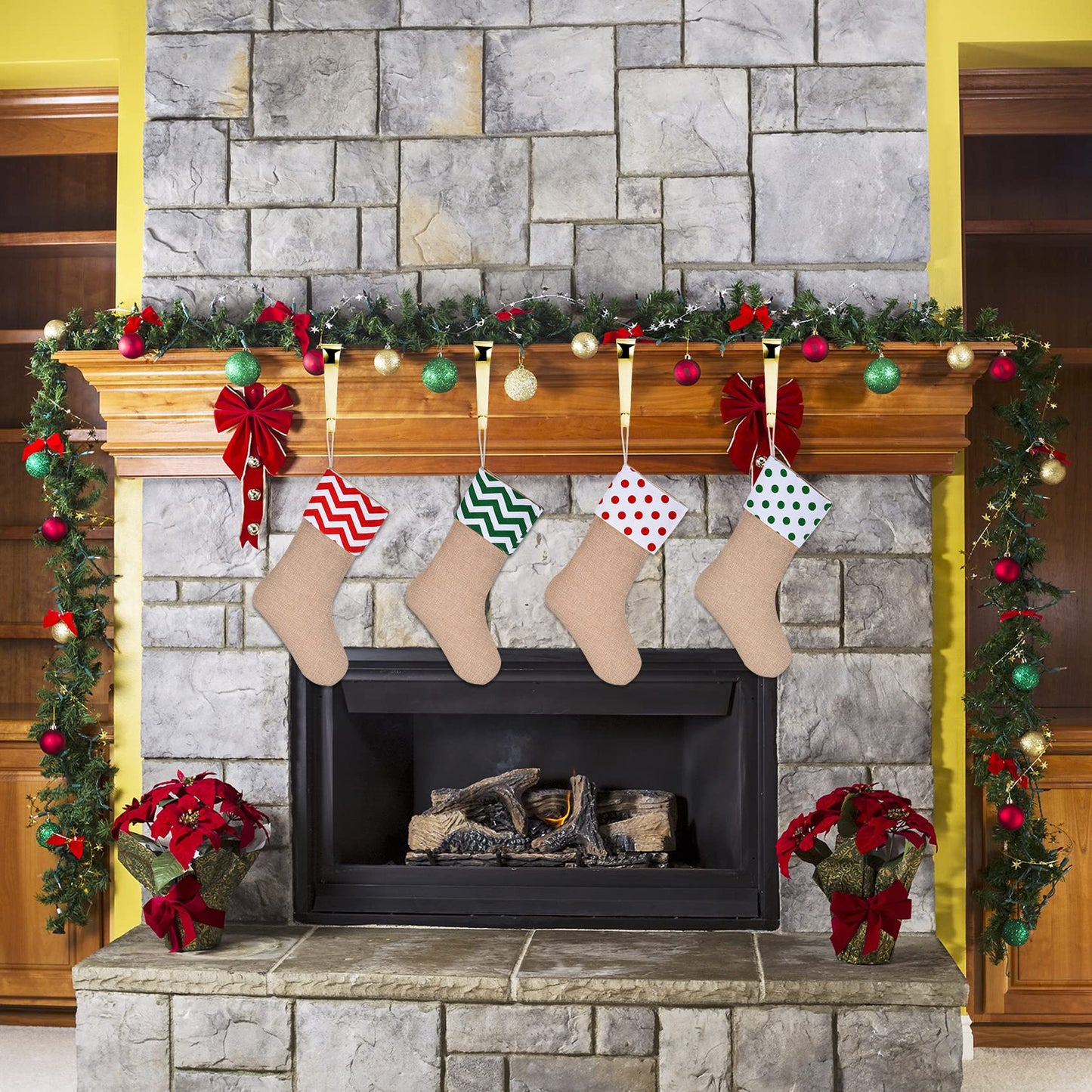 Sunshane 4 Pieces Christmas Stocking Holders Mantel Hanger Hooks Xmas Mantle Grips Set Safety Hang Stocking Clips for Christmas Party Decoration (Gold)