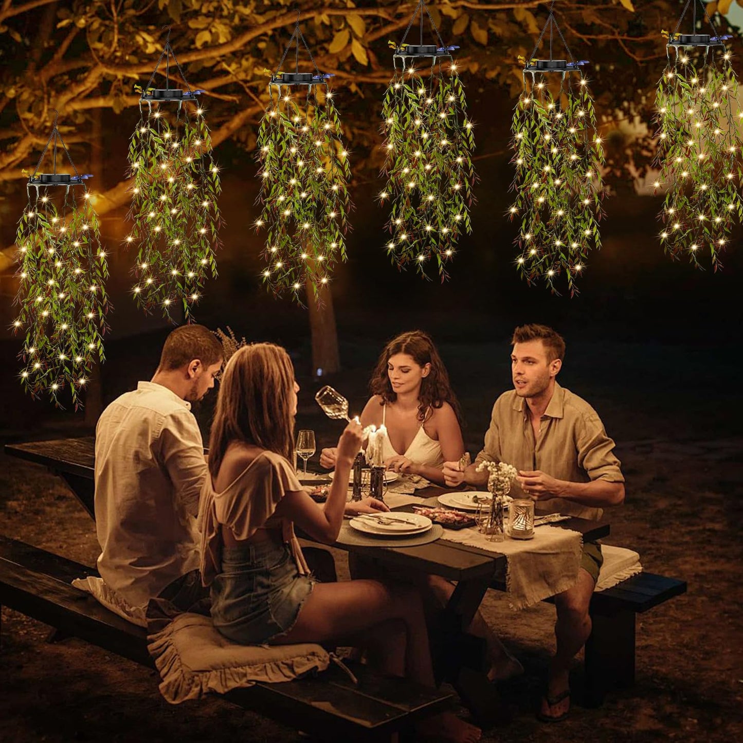 KagoLing Solar Lights Outdoor, Fake Plants with Fairy Lights, IP65 Waterproof Solar Lanterns for The Garden, Gifts for Women, Ideal for Christmas Party Wedding Garden Decoration, 4 Pack