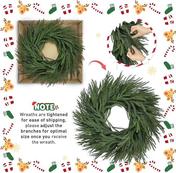 26 inch Norfolk Pine Wreath,Christmas Wreaths for Front Door,Artificial Real Touch Wreath for Door Wall Windows Mantle Outdoor Christmas Decoration