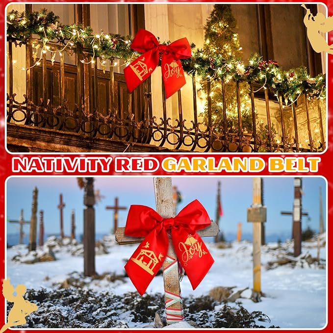 Wreath Sash for Front Door Wreath Satin Sash Blank Sashes Embroidery Monogram Yard Doorway Indoor Outdoor Wall Ribbon Bow Home Decor(Red, Gold,Nativity)
