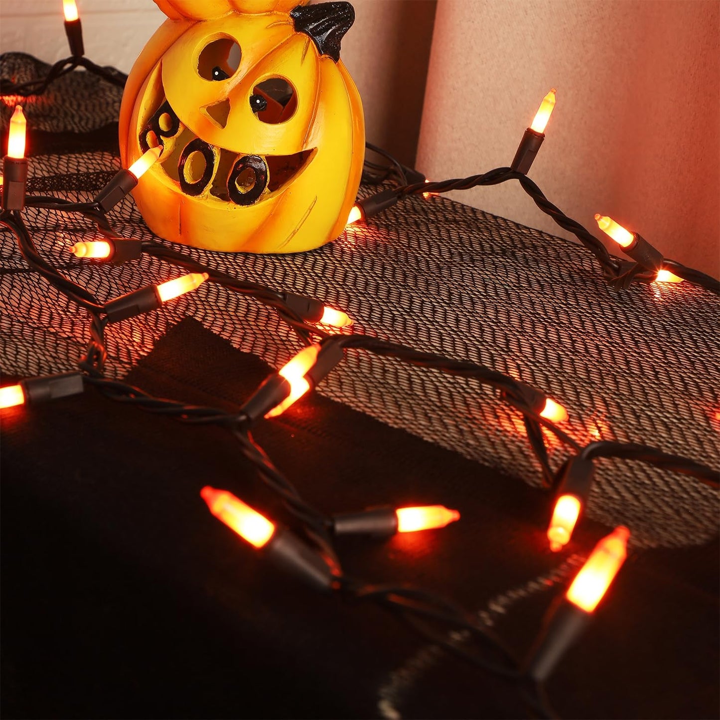 Watereem 2 Pack Orange Halloween Lights, 100 Count, Incandescent Mini Halloween String Lights Outdoor, Black Wire Connectable Tree Light for Garland Christmas Thanksgiving Holiday Patio Home Decor
