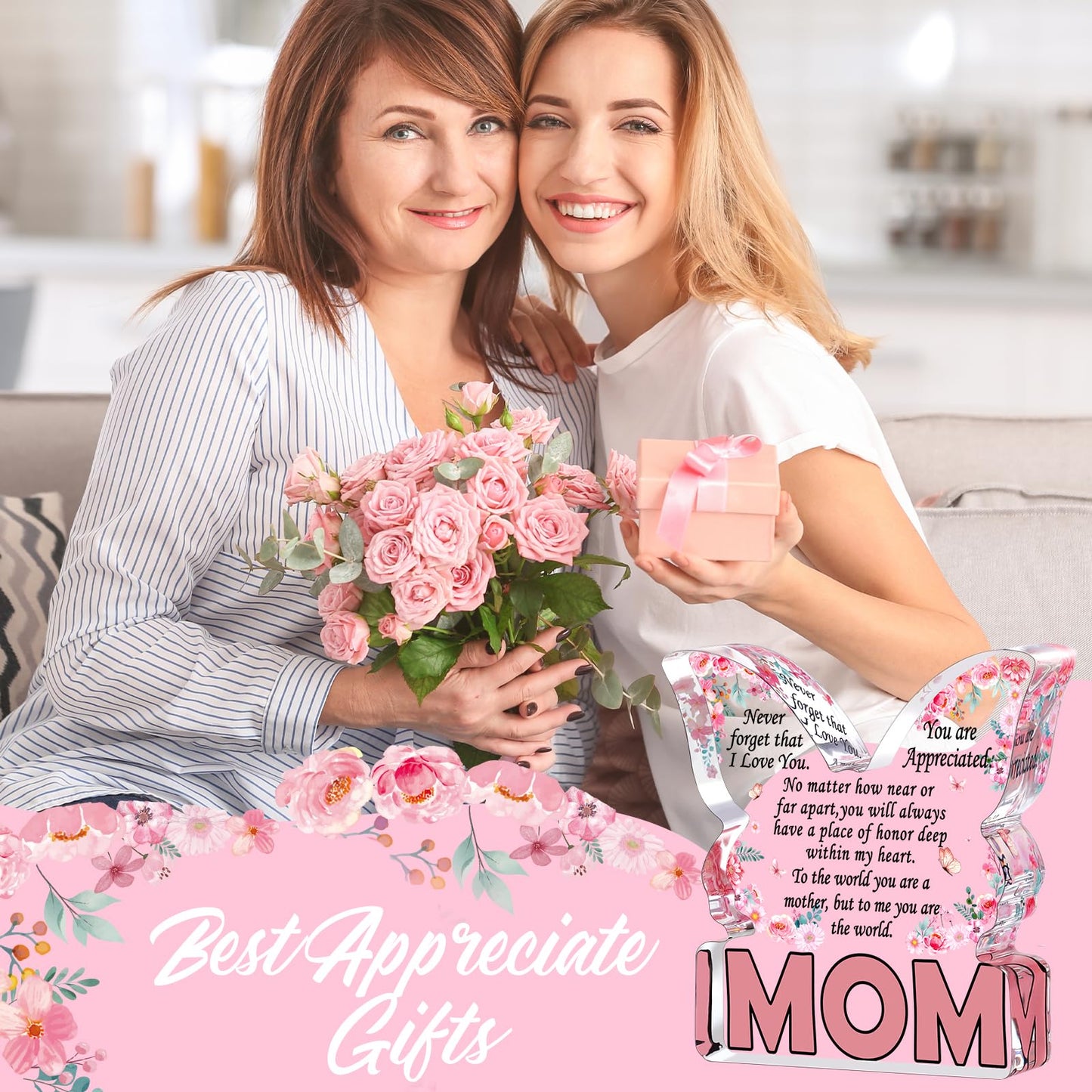 Christmas Gifts for Mom Stocking Stuffers Mother Christmas Gifts from Daughter Son, Mom Birthday Gift Ideas Unique Best Mom Ever Gift New Mama Single Mom Stepmom Butterfly Shaped Acrylic Plaque Sign