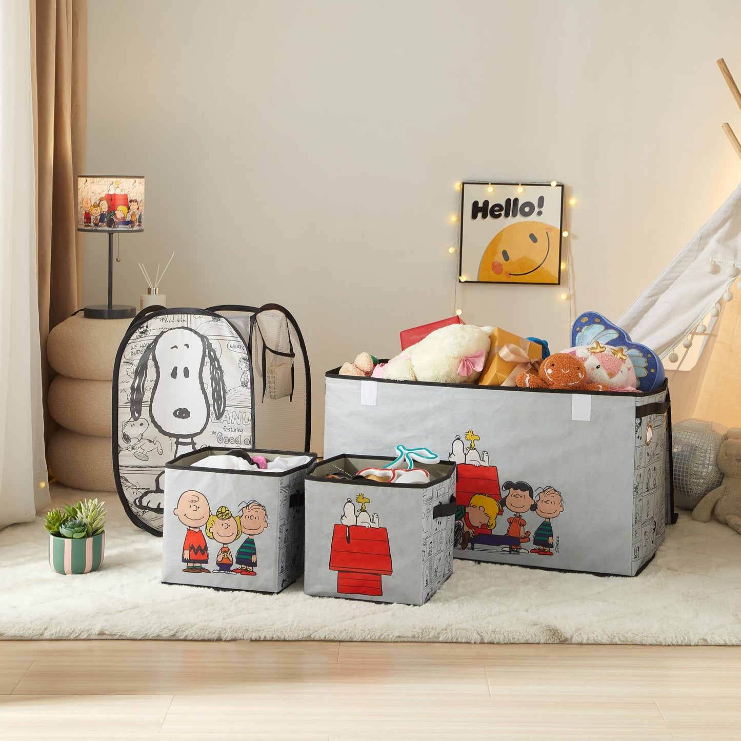Idea Nuova Storage Cubes for Kids,2 Pack Collapsible Fabric Bins with Handles, Organizer Boxes for Bedroom, Playroom & Nursery,Peanuts