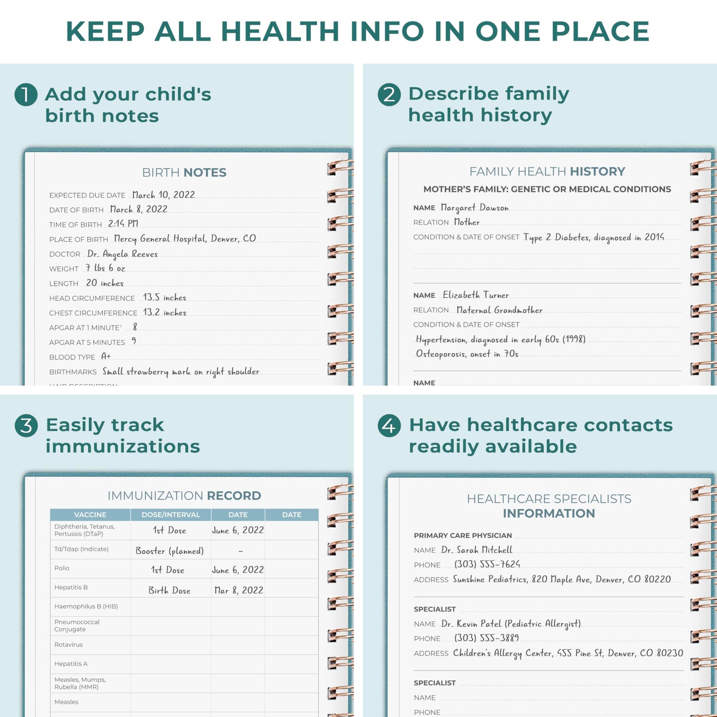 Clever Fox My Child's Health Record Keeper – Child & Baby Medical Records Organizer Log Book – Childcare Journal Notebook & Healthy Tracker for Newborn & Children – Childcare Essentials (Aquamarine)