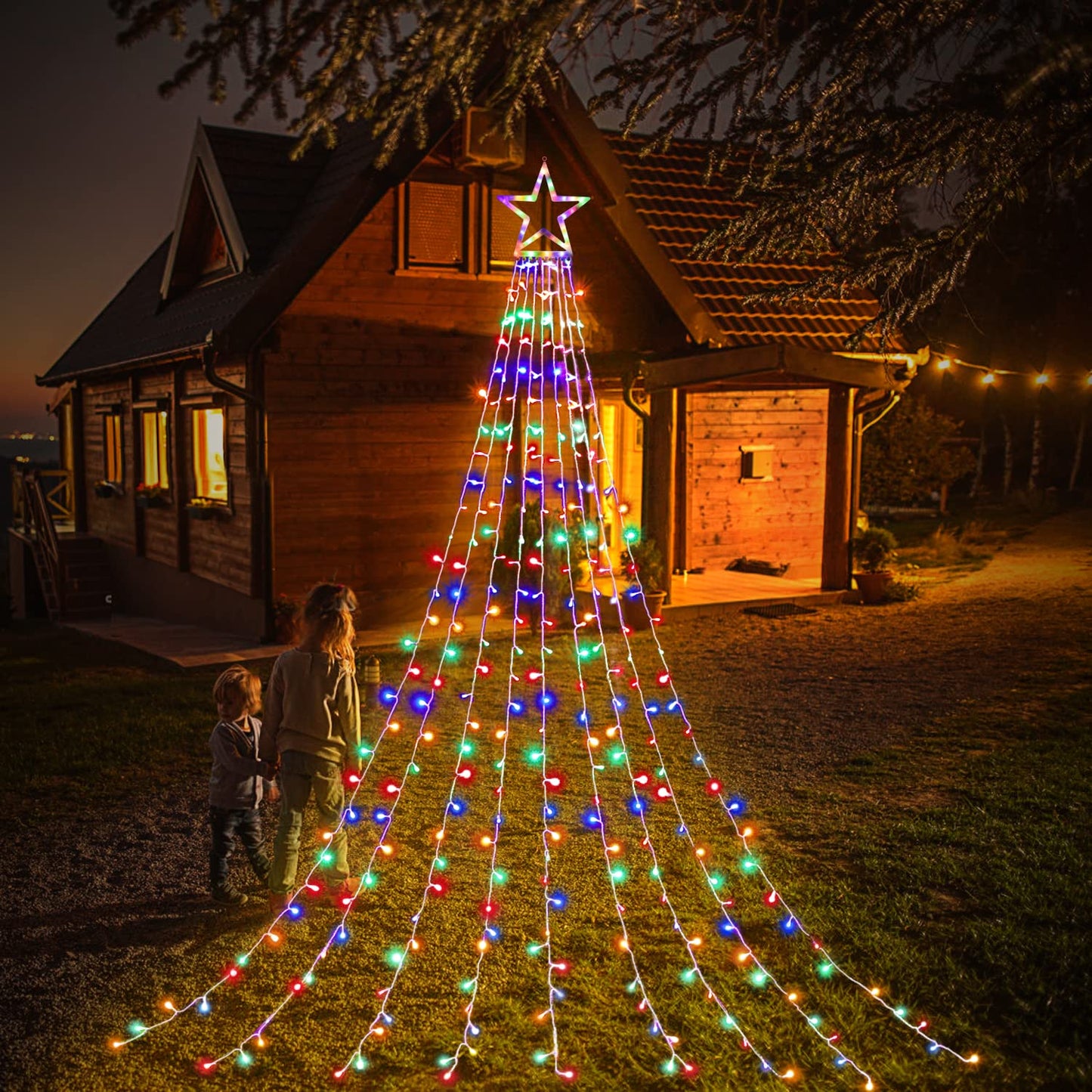 (New) Christmas Decorations Star String Lights, 320 LED Christmas Light Outdoor Yard Decorations Tree Light with 13" Star,Hanging Fairy Twinkle Light for Xmas New Year Holiday Party