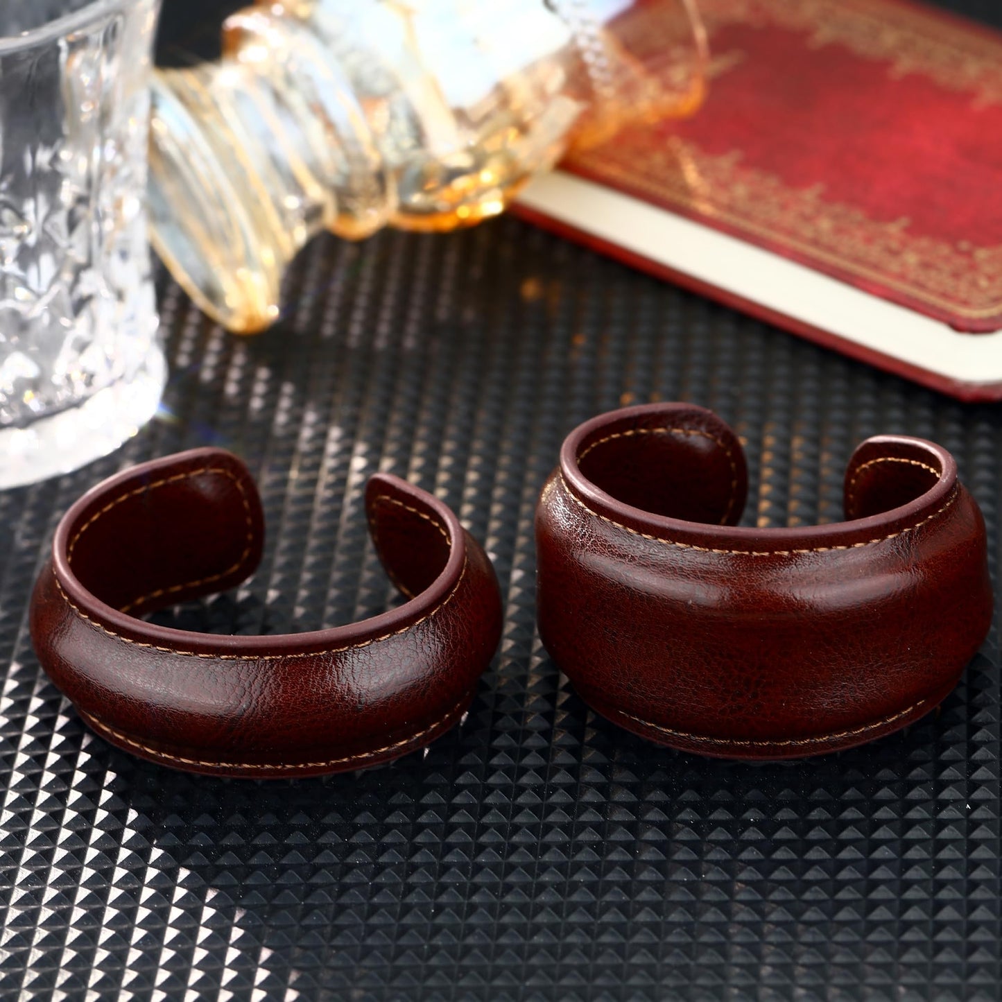 EVEYE 2026 Vintage Brown Leather Cuff Bracelet, Wide Leather Open Bangle, Retro Wristband Jewelry for Men Women