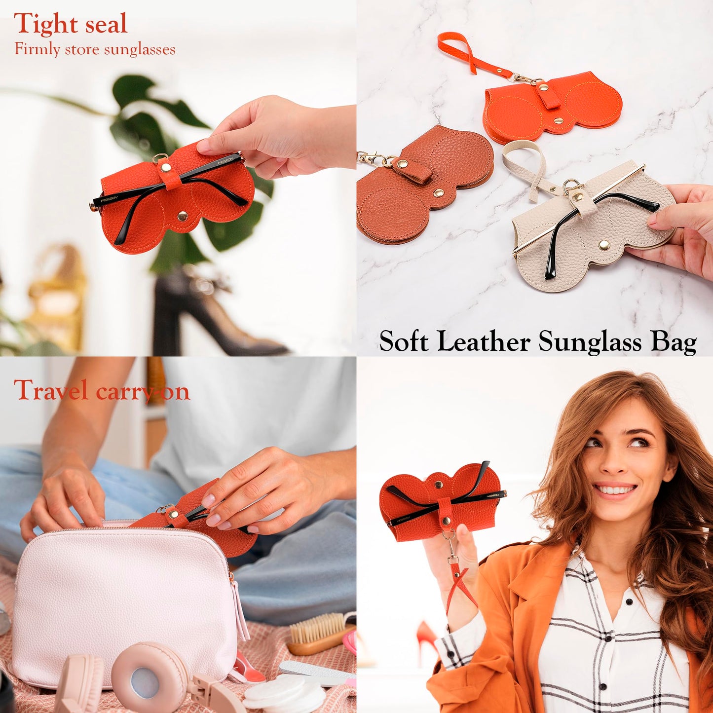 FEISEDY 2Pack Soft Leather Sunglass Bag, Holder Eyeglasses Case, Portable Glasses Pouch With Button Clip Wrist Strap B0049