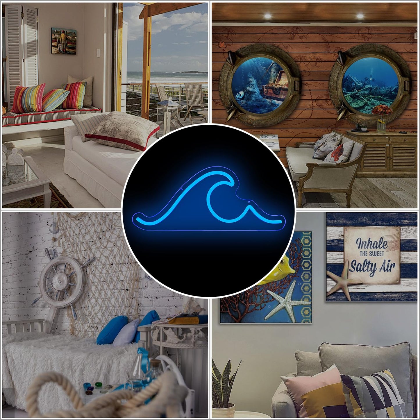 Ajoyferris Wave Neon Sign For Wall Decor Dimmable Led Neon Wave Sign Night Lights Led Wave Sign Ocean Neon Sign for Living Room Bedroom Office Bar Birthday Party Christmas Gift(16.5x7inch,Blue)