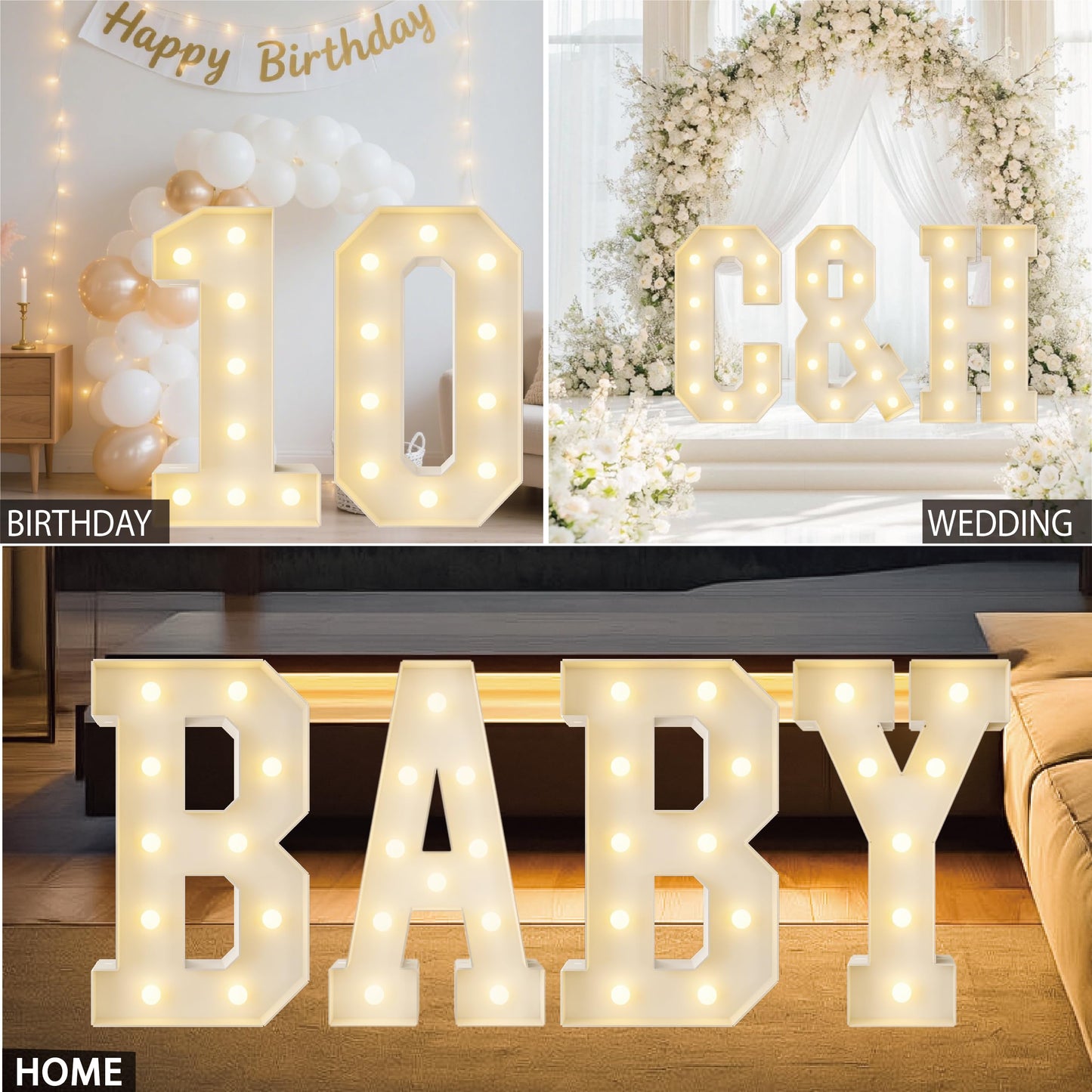 HXWEIYE Big Light Up Letters B,3FT Large Marquee Letters with lights, Mosaic Balloon Frame, Giant Baby Letter for baby shower Birthday Graduation Engagement Party Wedding Christmas Decor (Warm White)