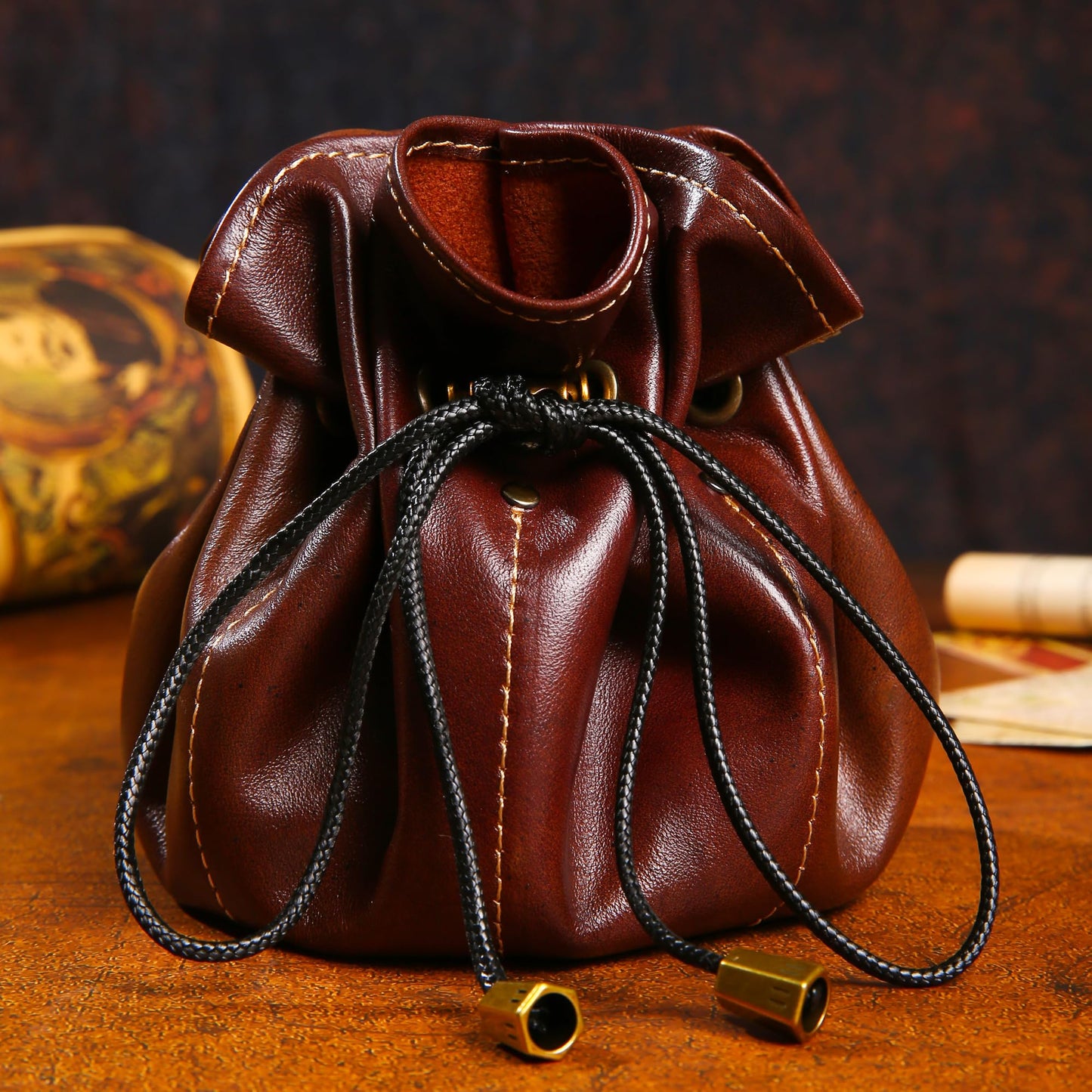 Chuleag Full-Grain Leather Dice Pouch with Built-in Rolling Tray, Magic-Themed, Large Capacity Collector's Organizer for D&D, RPGs & Dice Enthusiasts