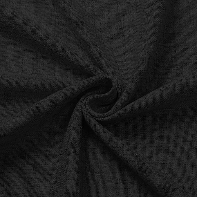 Tollpiz Short Linen Tier Curtains Rod Pocket Semi Sheer Half Kitchen Curtain Burlap Light Filtering Thick Linen Drapes for Bathroom, 30 x 24 inches Long, Black, Set of 2 Panels