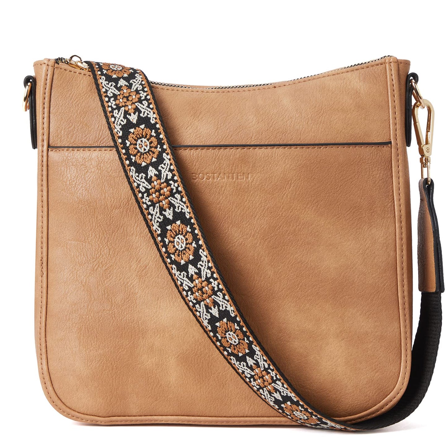 BOSTANTEN Crossbody Bags for Women Trendy Vegan Leather Hobo Purses Shoulder Handbags With Wide Shoulder Strap Camel Brown