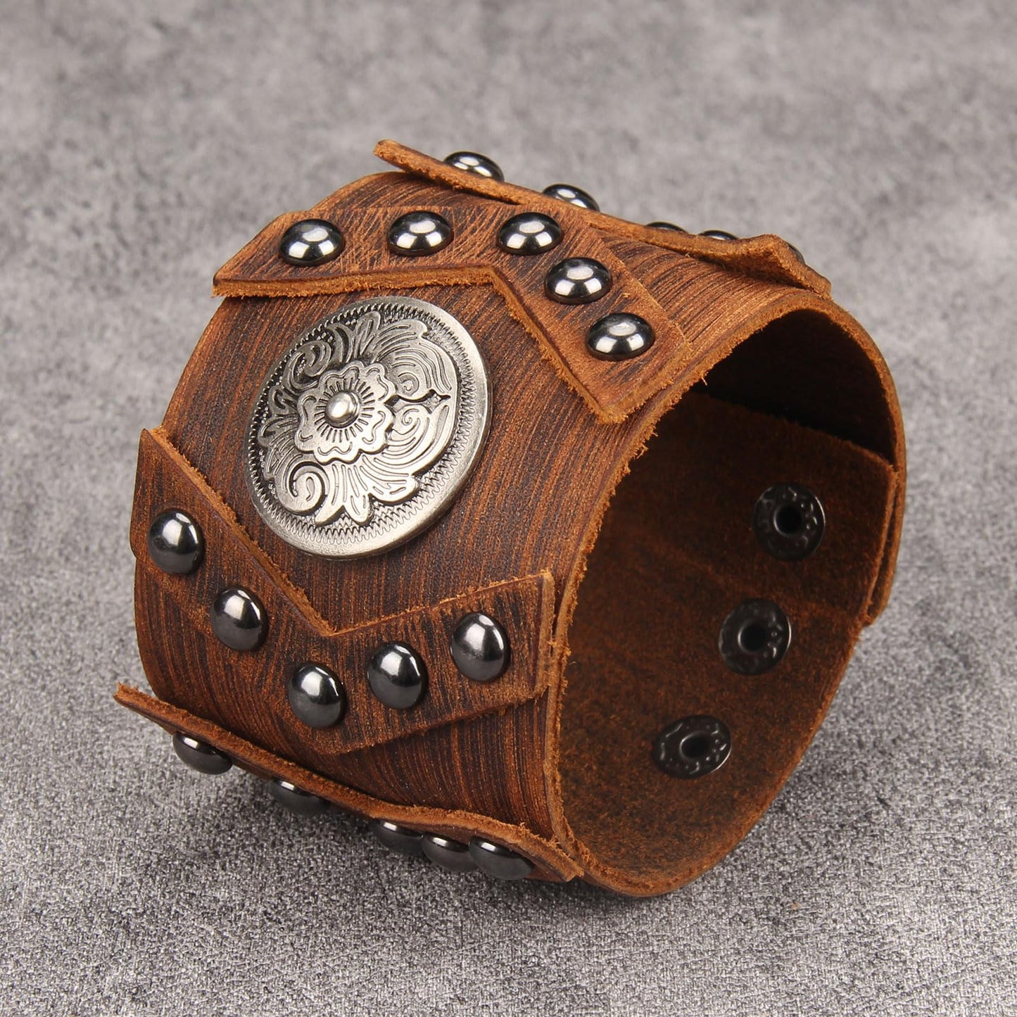 GelConnie Leather Cuff Bracelet Handmade Brown Leather Bracelets Studed Gothic Punk Mens Wrist Bracelet Wide Wristband